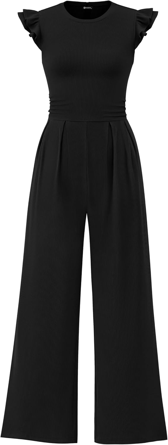 Trendy PRETTYGARDEN 2025 Summer Jumpsuits, Dressy Fashion Ruffle Cap Sleeve Romp...