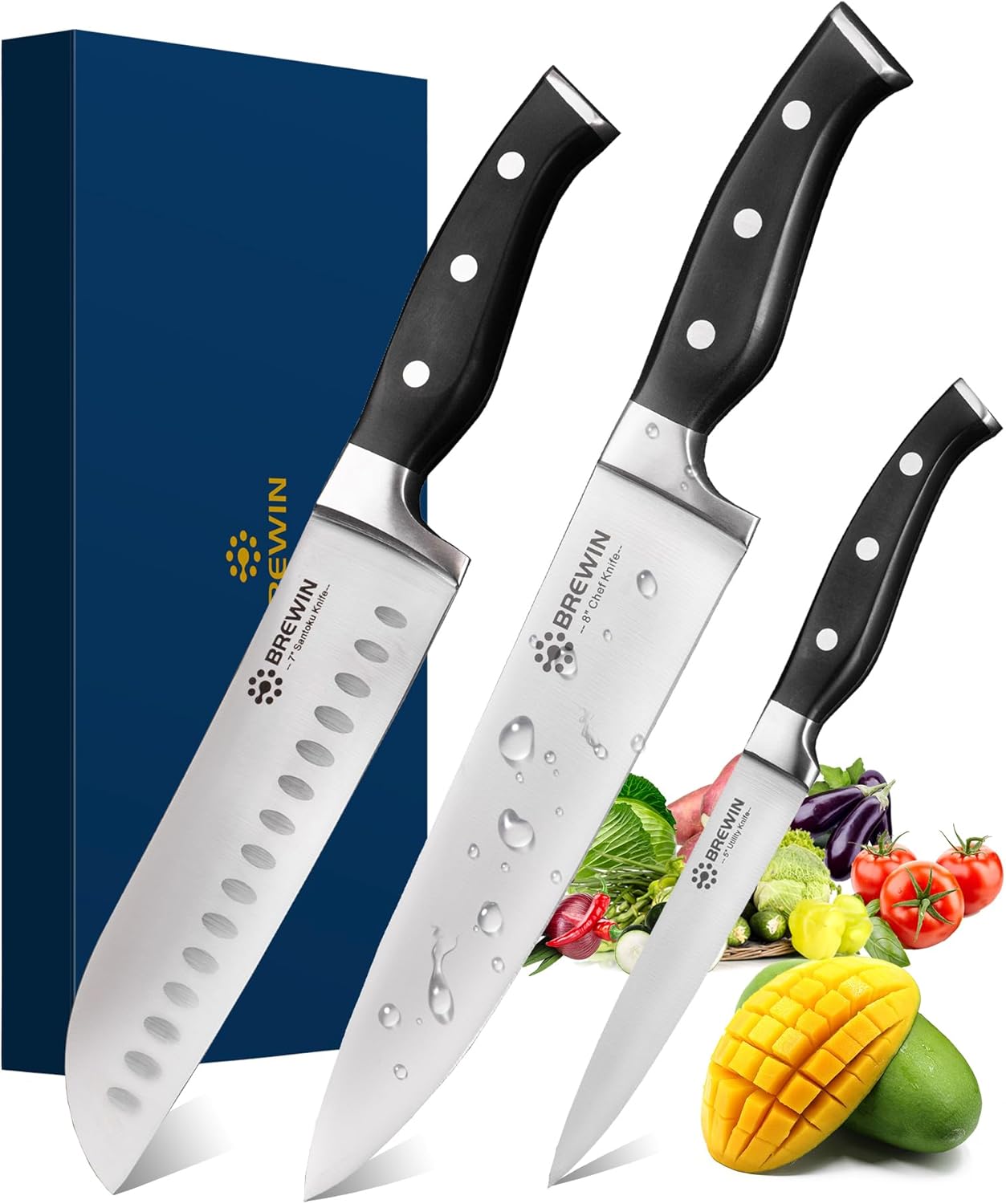Brewin Professional Kitchen Knives, 3PC Chef Knife...