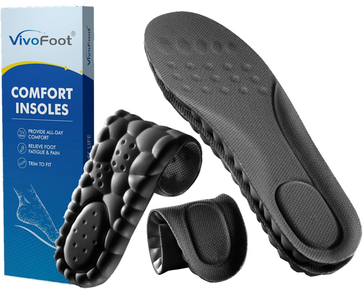 VivoFoot Memory Foam Insoles, Anti-Fatigue Pain Relief Everyday Work Sports Runn...