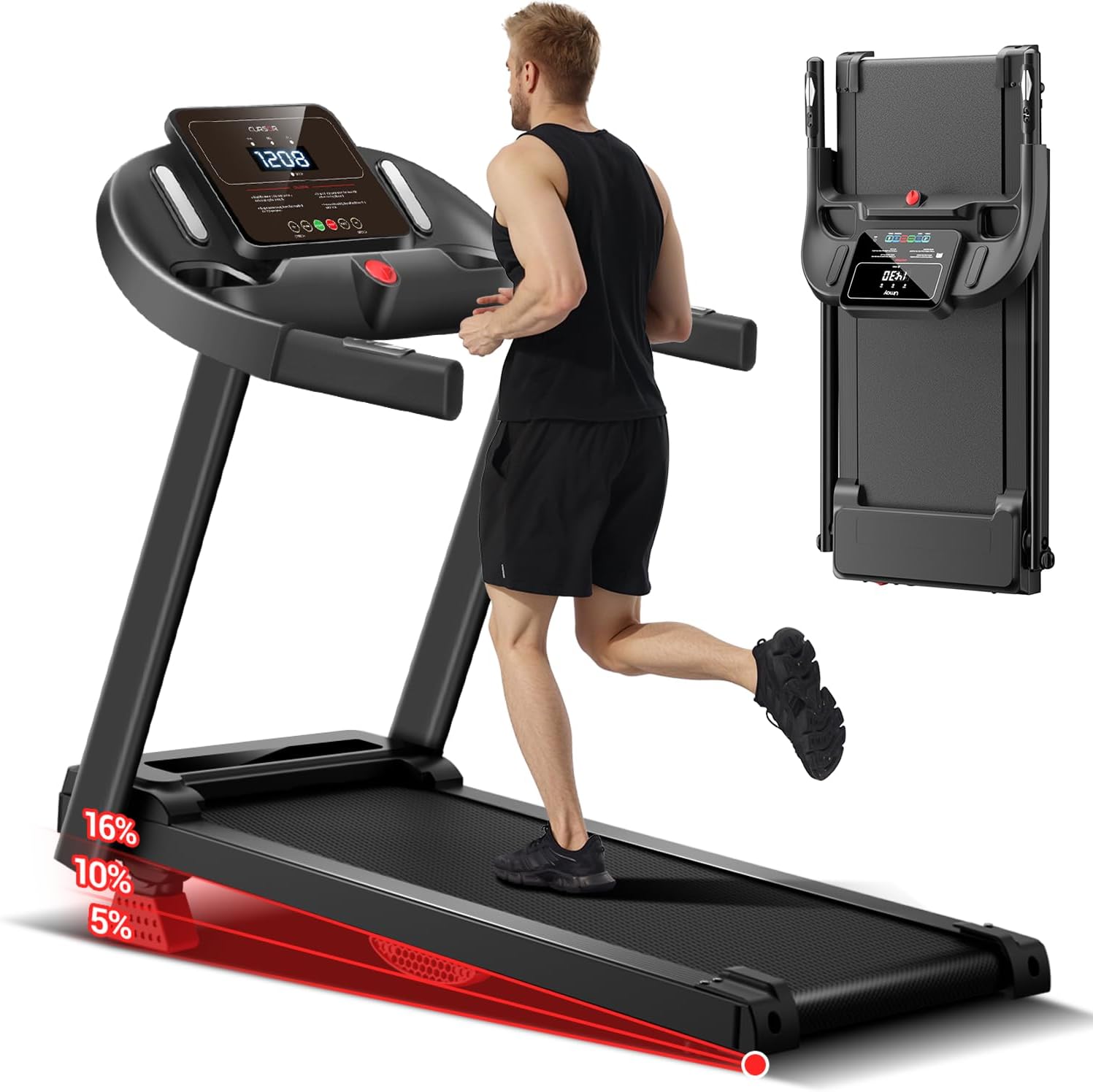 Ultimate CURSOR FITNESS Folding Treadmill, Exceptional Treadmill with 16% Adjust...