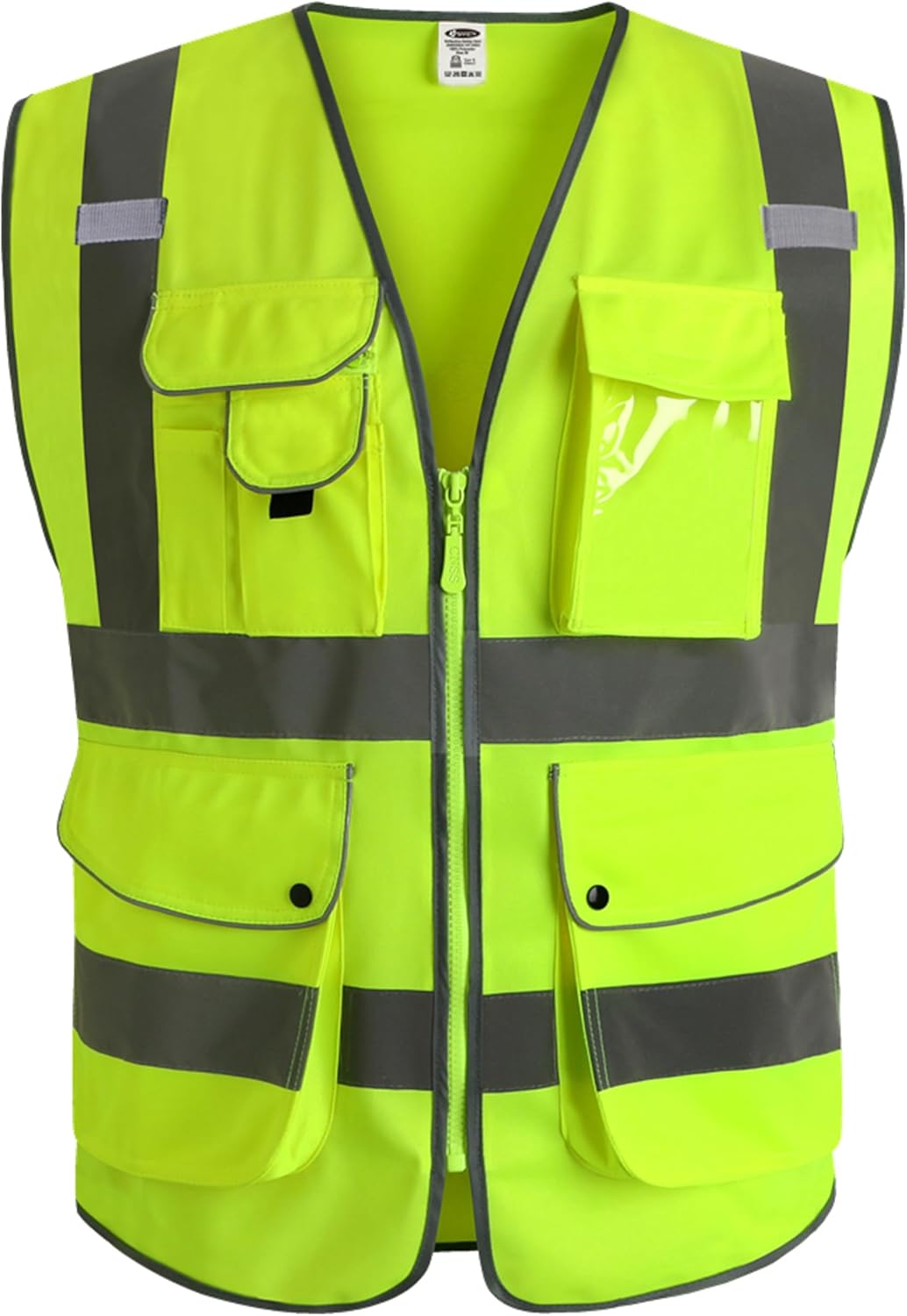 JKSafety 9 Pockets Class 2 High Visibility Zipper Front Safety Vest With Reflect...