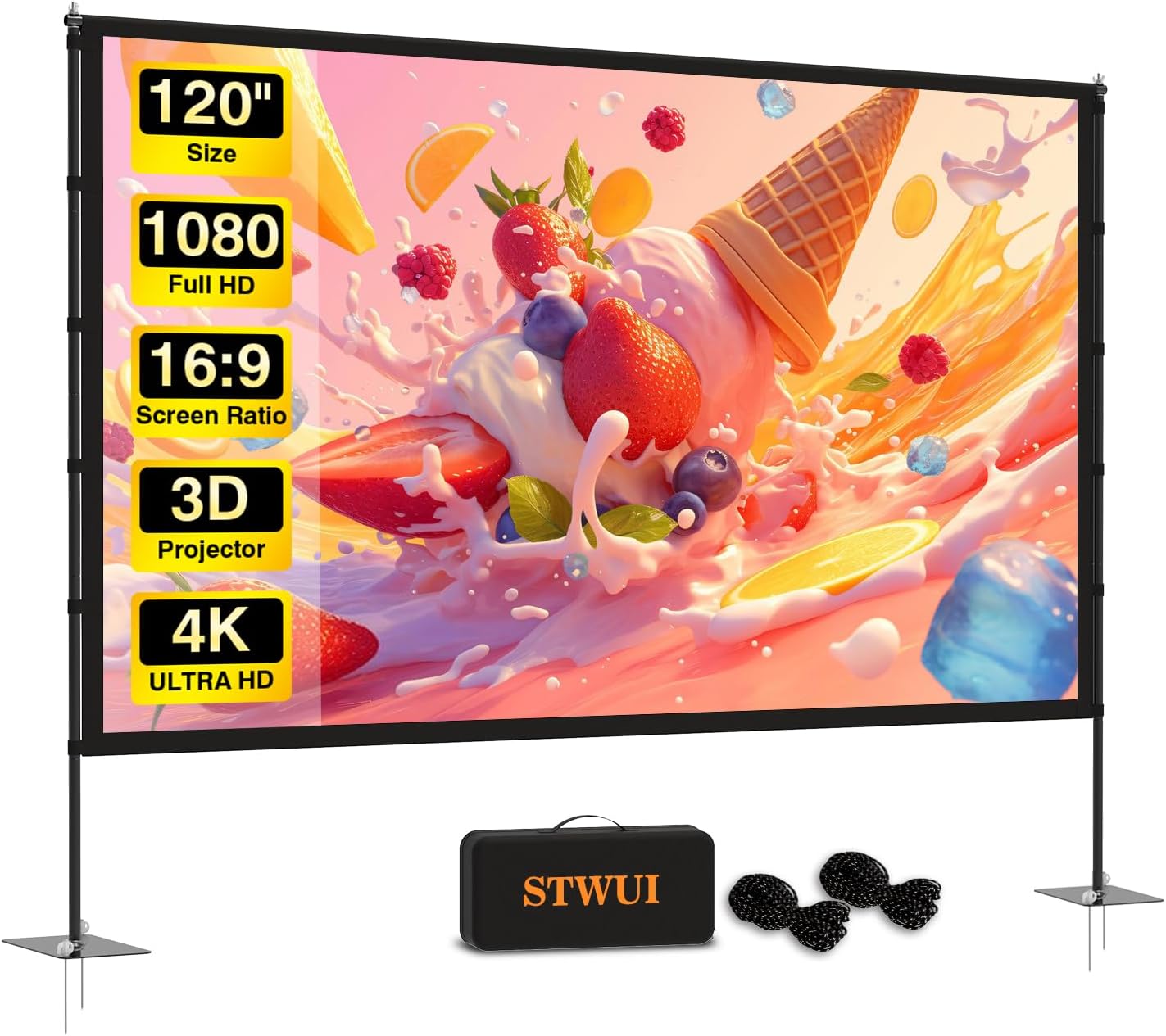 Outdoor-Projector-Screen-with-Stand, High-Quality 120 Inch Portable Movie Screen...