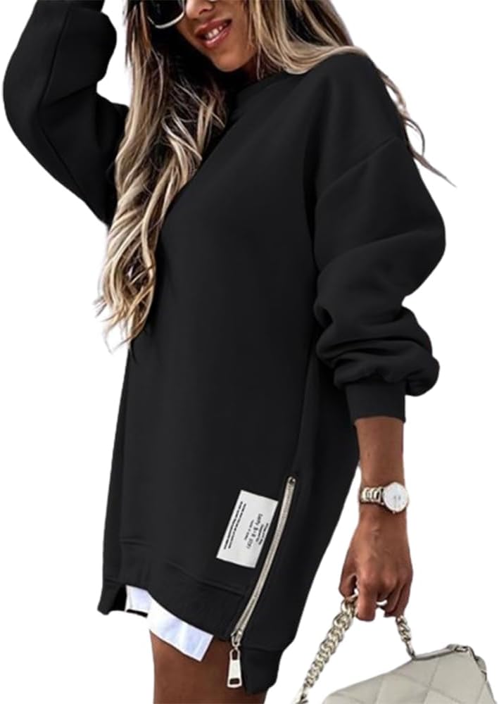 CHICME Women's Oversized Sweatshirt, Unique Long Sleeve Zipper Slit Sweatshirt f...