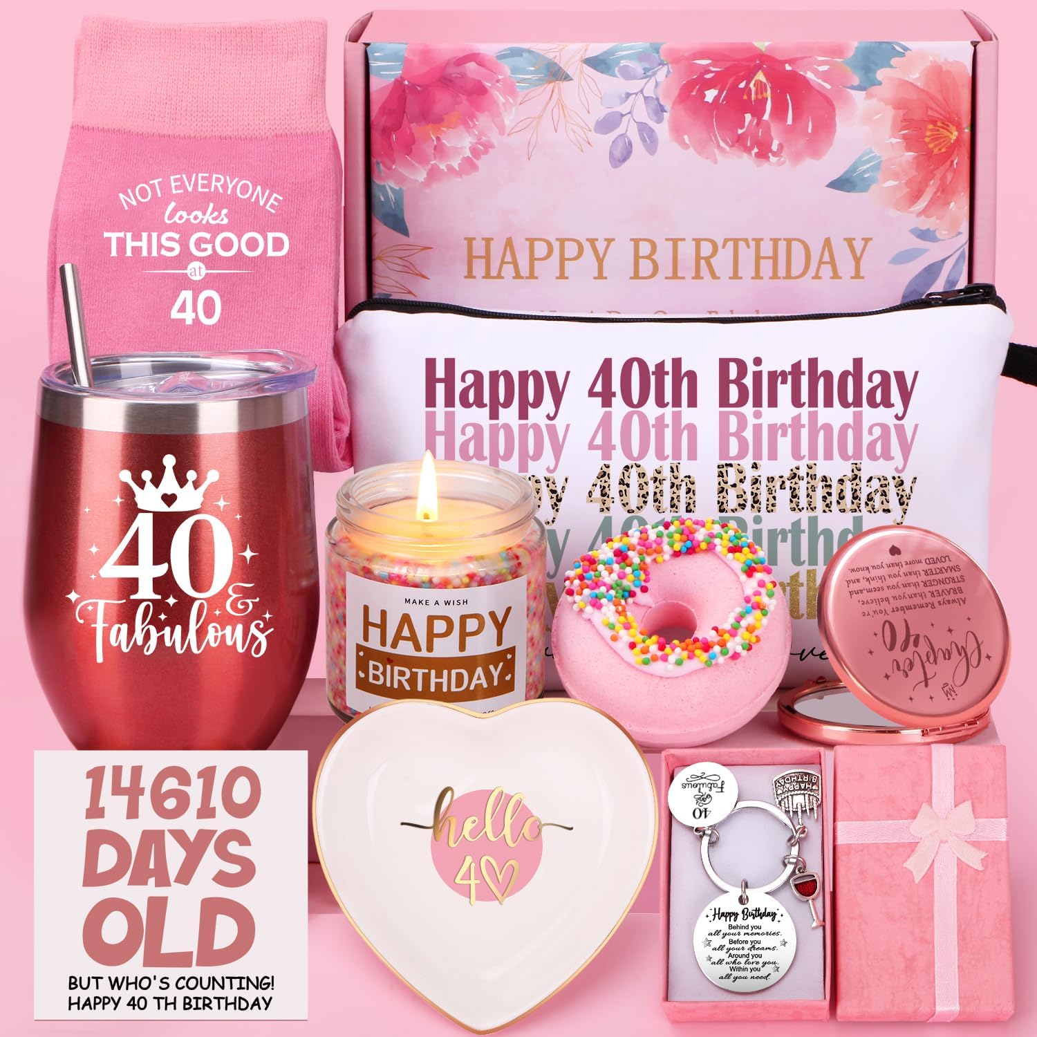 40th Birthday Gifts for Women, Happy 40th Birthday Hamper for Her, 40 Year Old L...