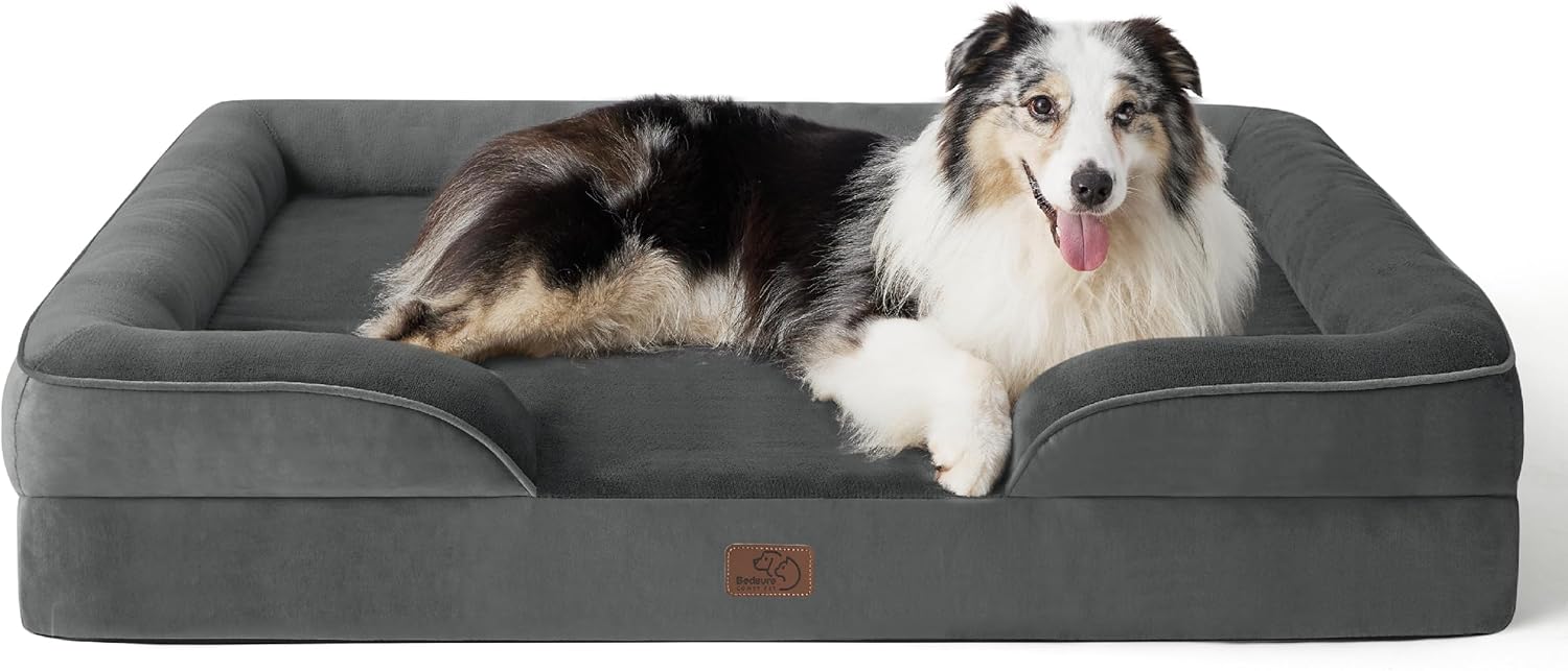 Bedsure Extra Large Dog Sofa Bed - Washable Orthopedic Dog Beds and Couch with R...