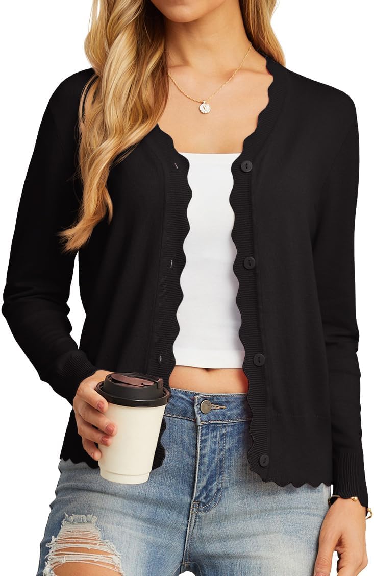 GRECERELLE Women's Long Sleeve V-Neck Button Down Cardigan Knit Shrugs Sweater L...