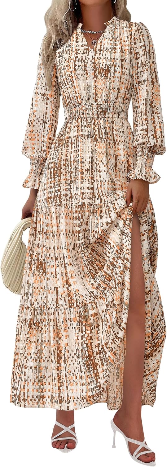 PRETTYGARDEN Women's Dress, Special Floral Maxi Dress for Fall, Unique Long Slee...