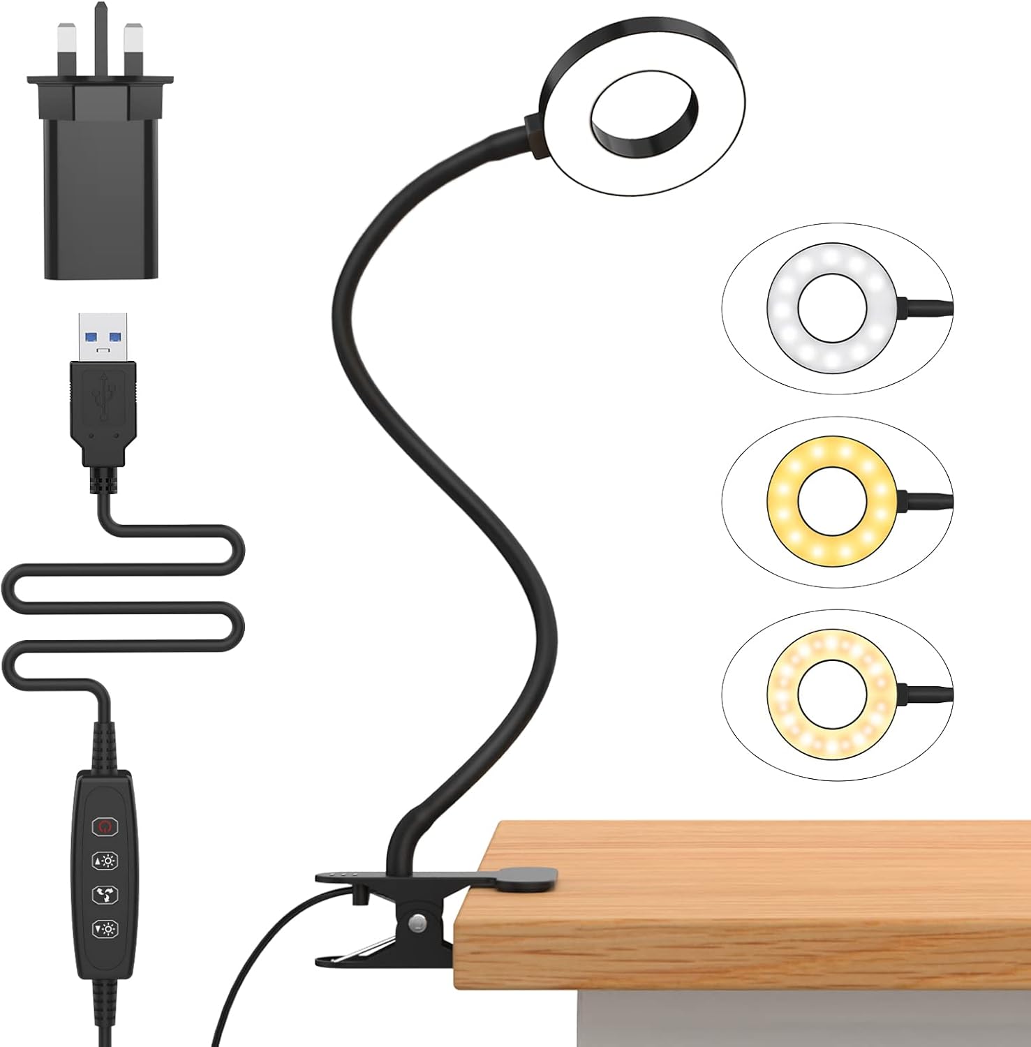 iZELL LED Desk Lamp with USB Adapter【3 Color Modes 10 Brightness】 Eye Caring C...