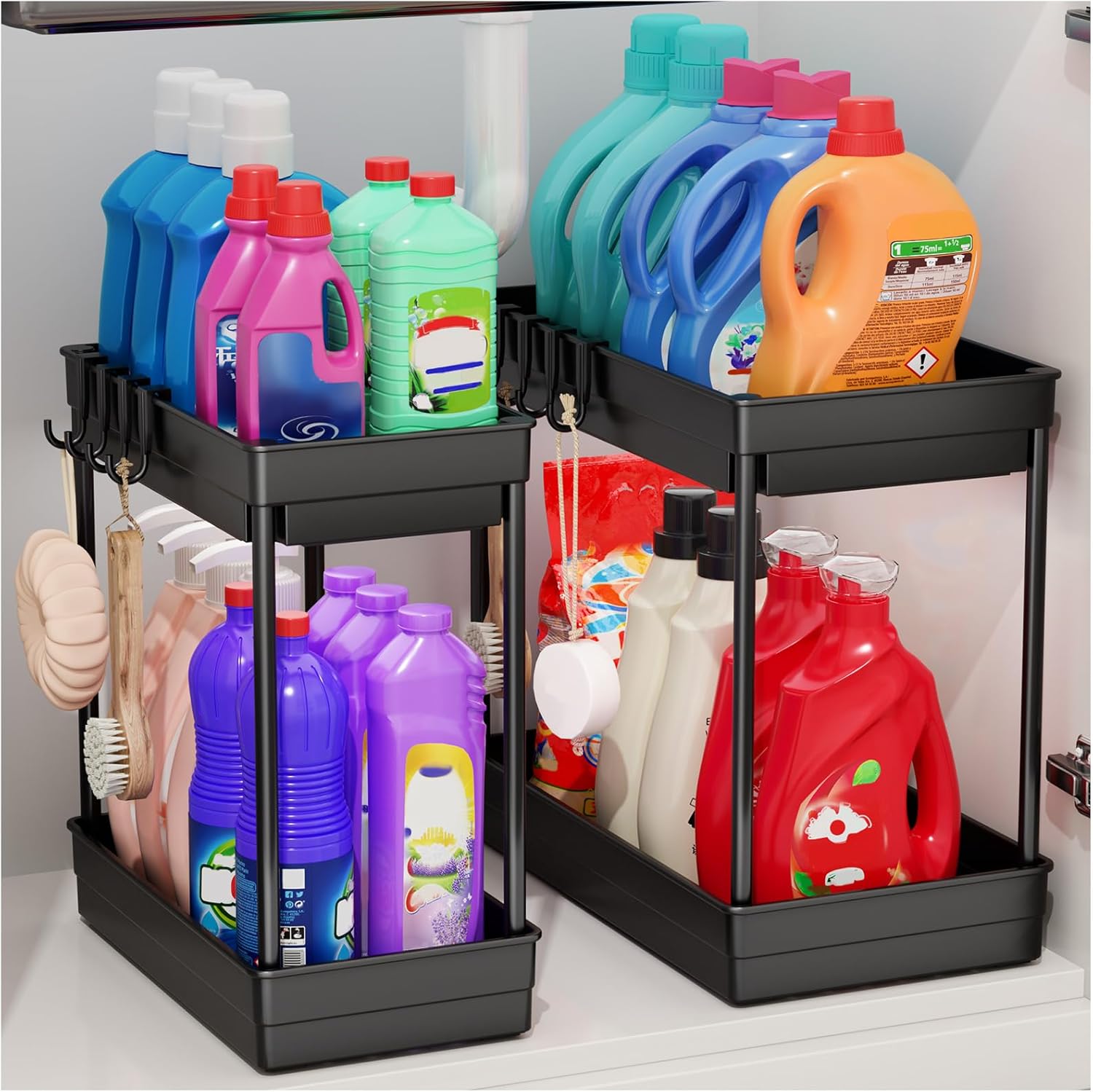 PurKeep 2 Pack Under Sink Storage - 2 Tier Kitchen Storage and Organisation Cupb...