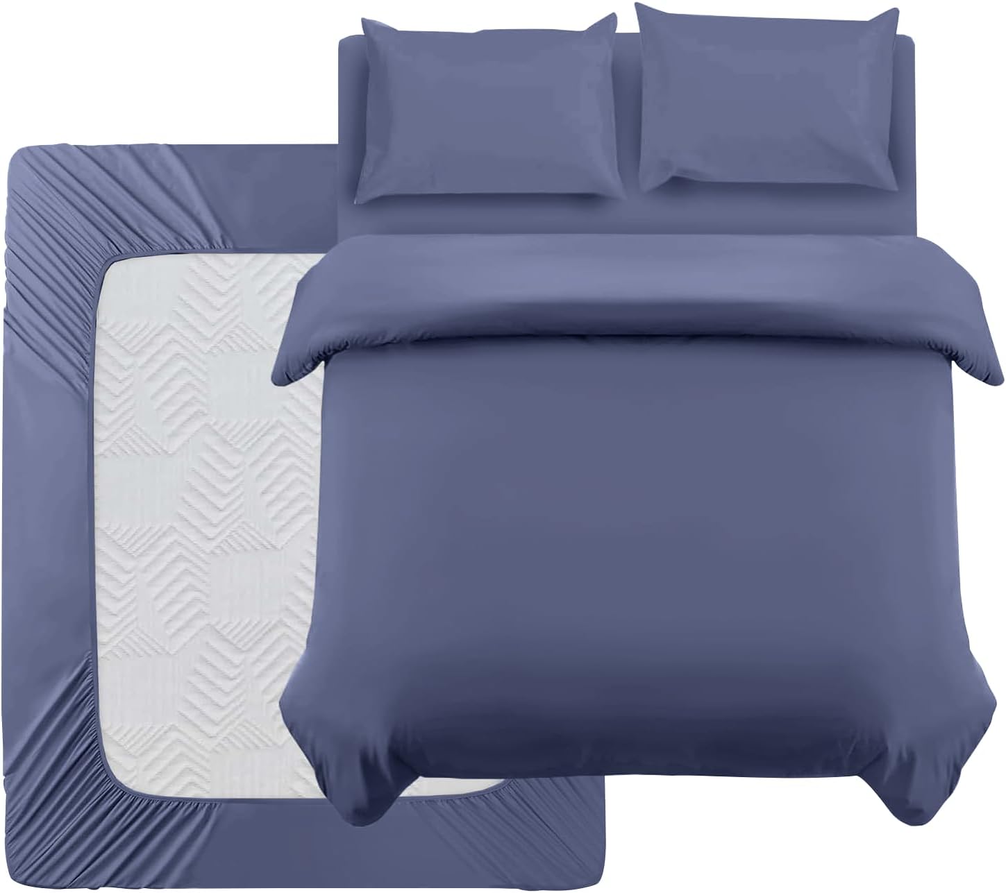 Oxford Homeware King Size Duvet Cover Sets Washed Blue Brushed Microfiber 4 Piec...