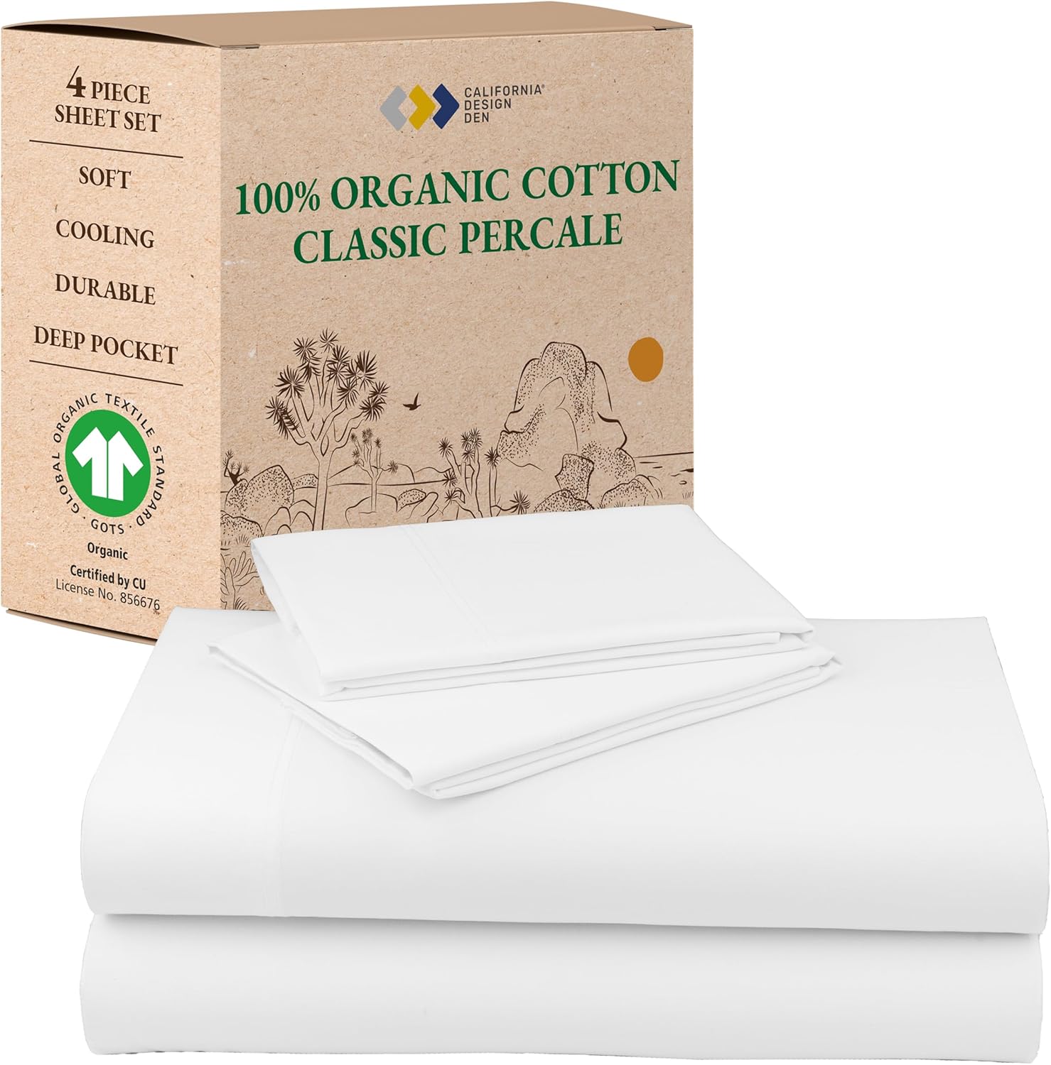 California Design Den Queen Sheet Set - Soft 100% Organic Cotton Sheets with Dee...