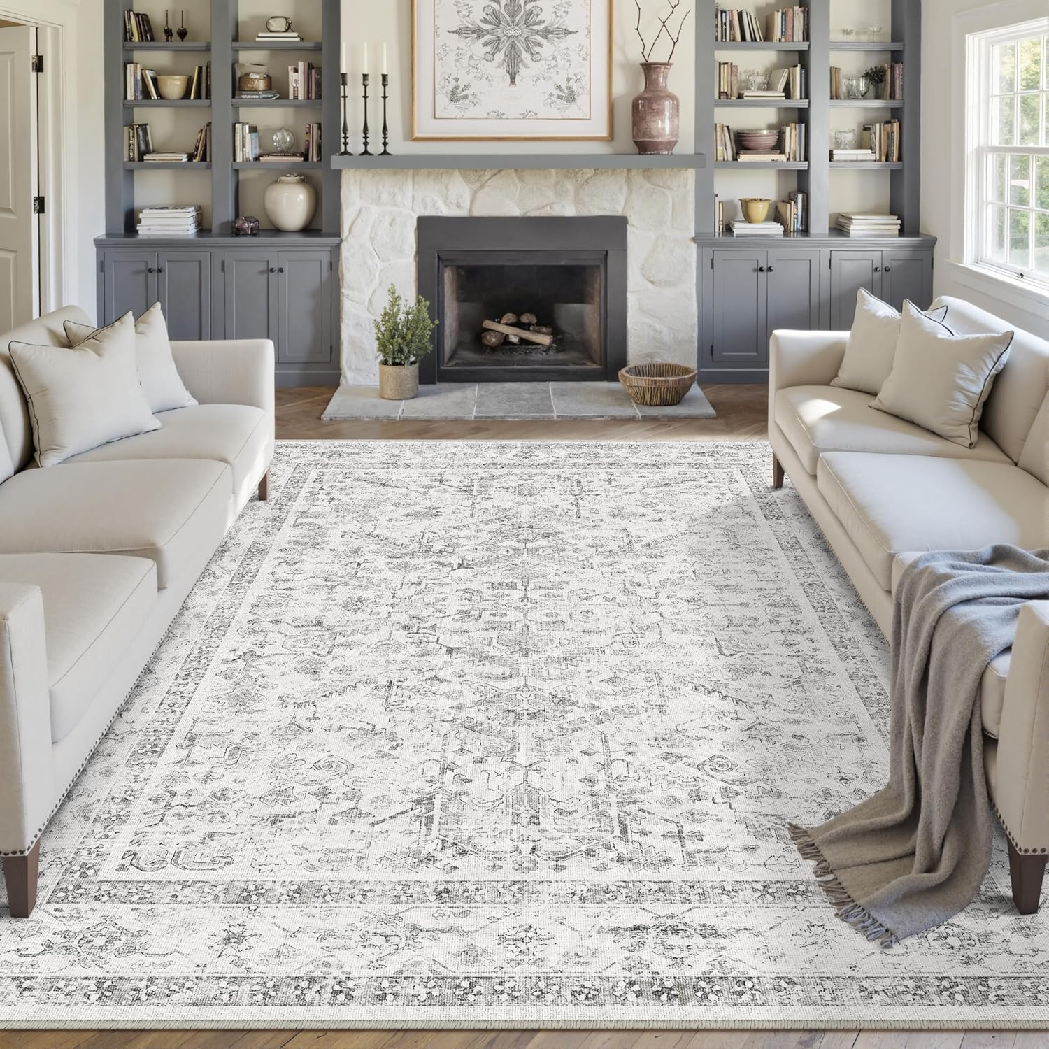 PureCozy Vintage Washable Grey Rugs Living Room Area Rug 200x300cm Bedroom Large...