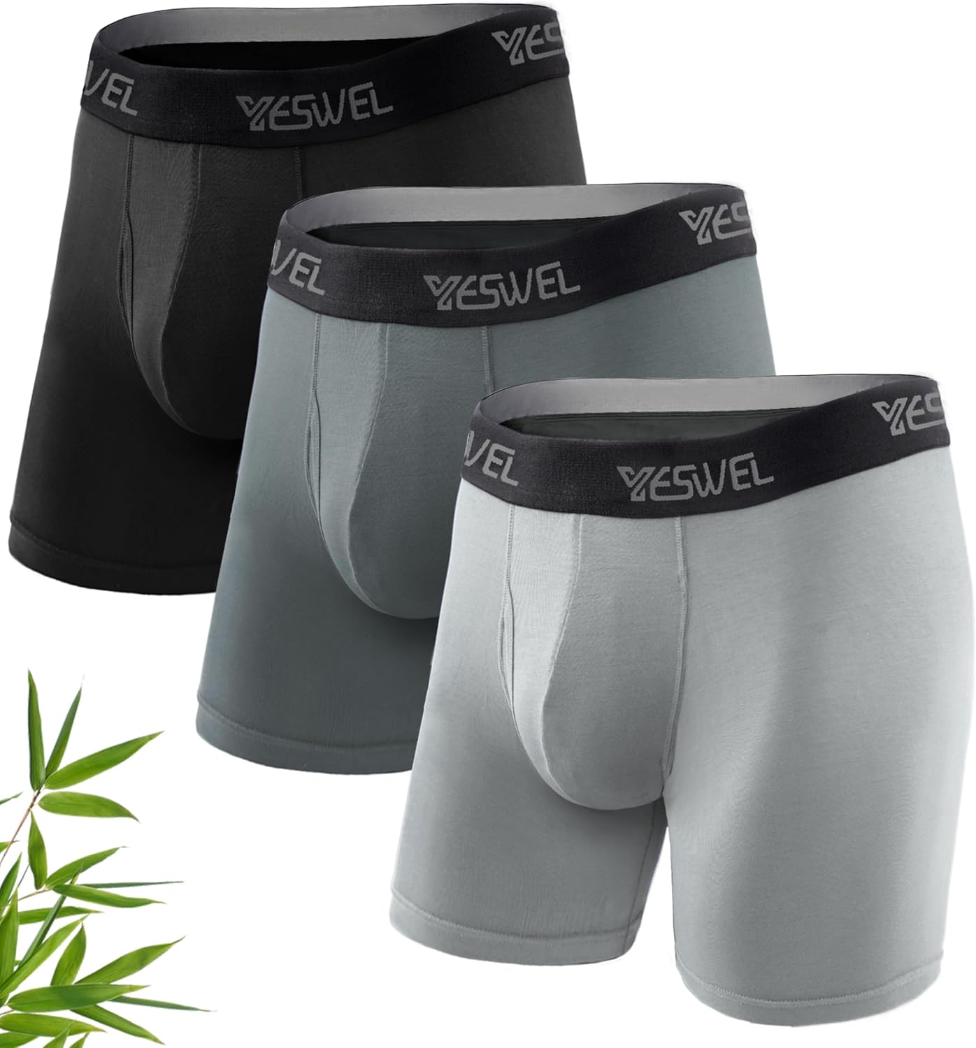 High-Quality YESWEL Mens Bamboo Boxers, Longer Leg Boxer Shorts with Fly, Anti-C...