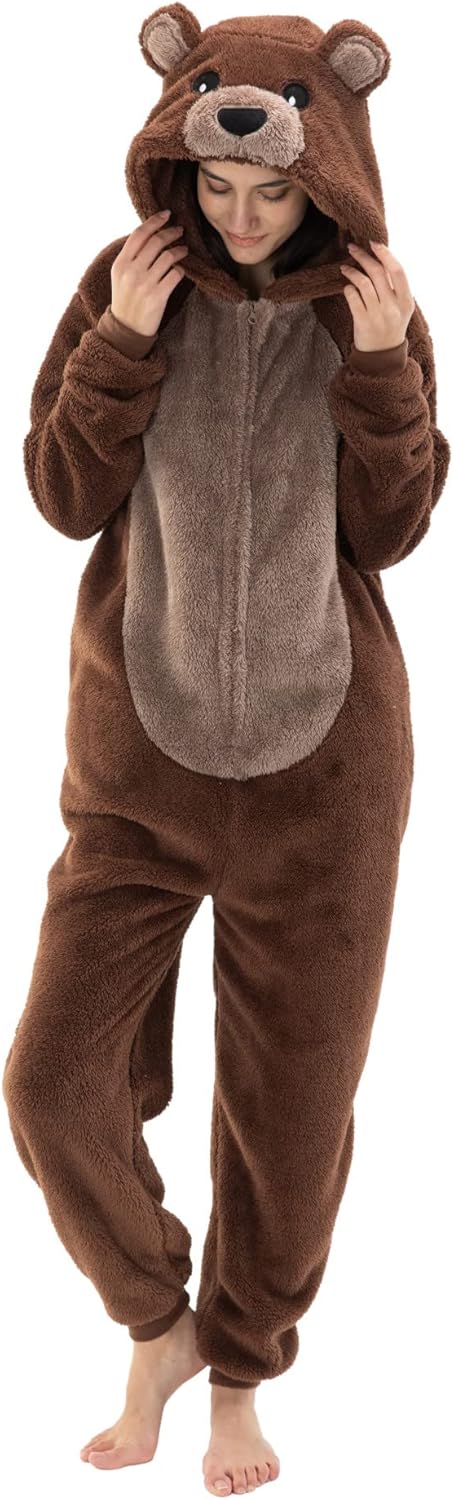 Snug Fit Unisex Adult Onesie Pajamas, Flannel Cosplay Animal One Piece Halloween...