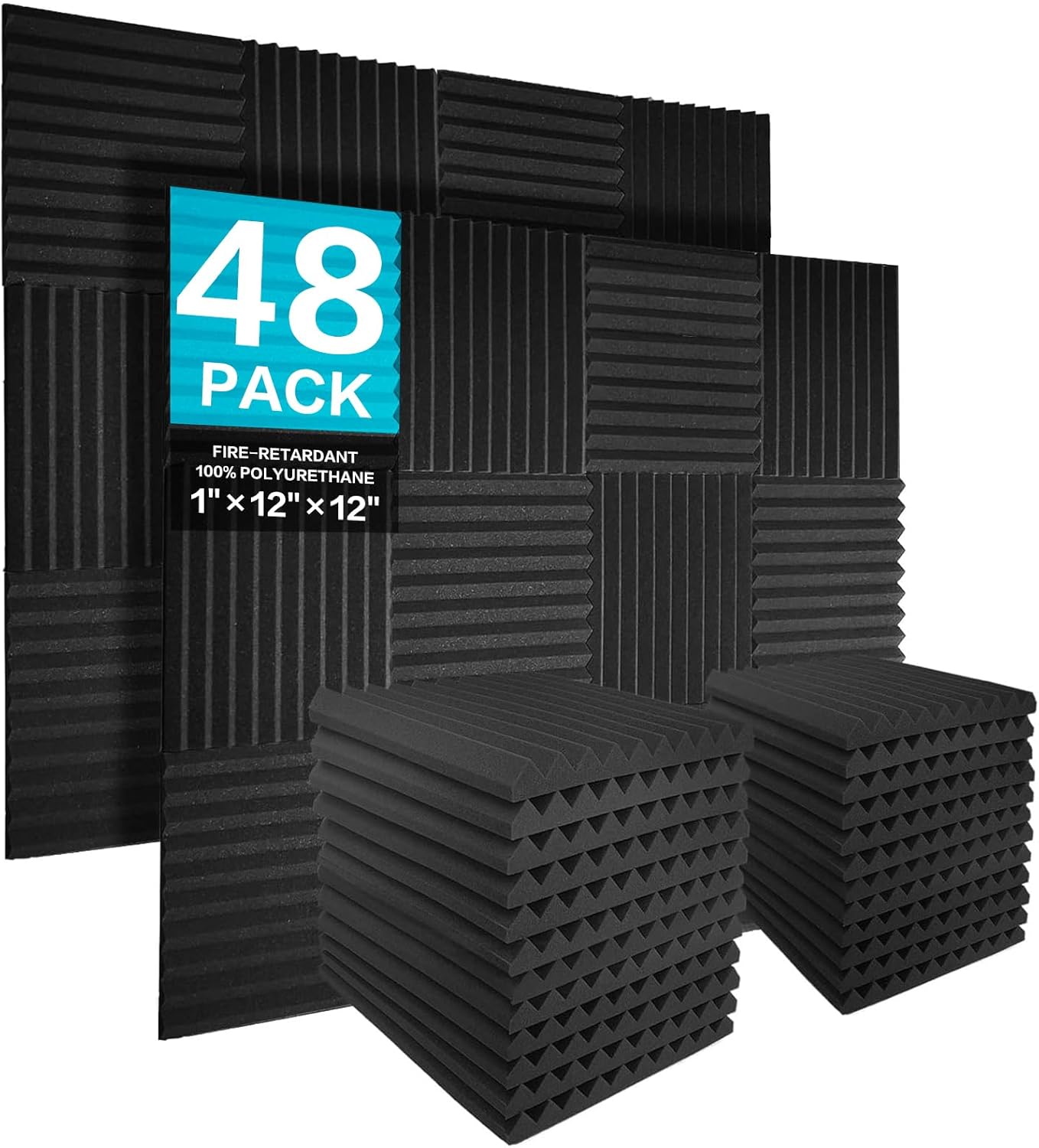 JBER 48 Pack Charcoal Acoustic Panels Studio Foam Wedges Fireproof Soundproof Pa...