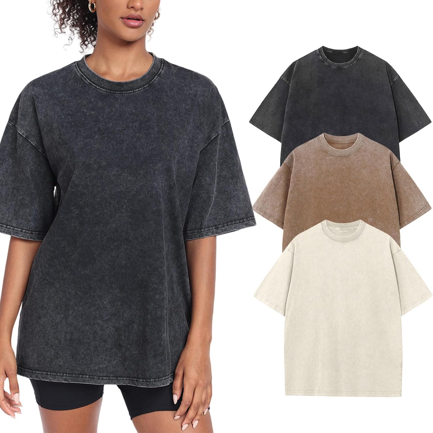 Unique Womens Washed Vintage Oversized T-Shirt, Special Casual Baggy Streetwear...