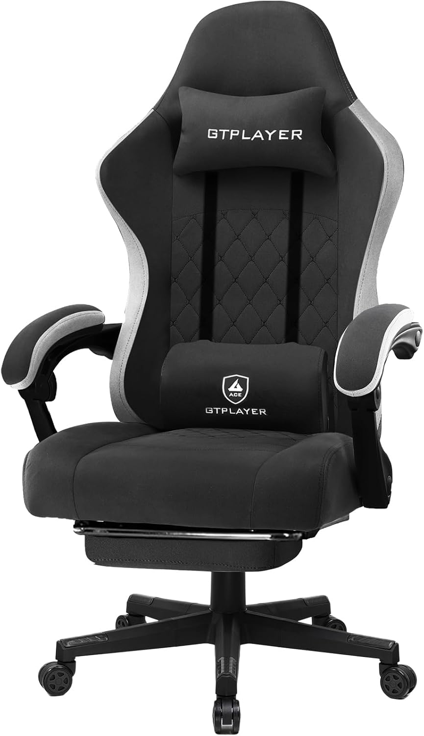 GTPLAYER Fabric Gaming Chair with Footrest, Ergonomic Computer Desk Chair with P...