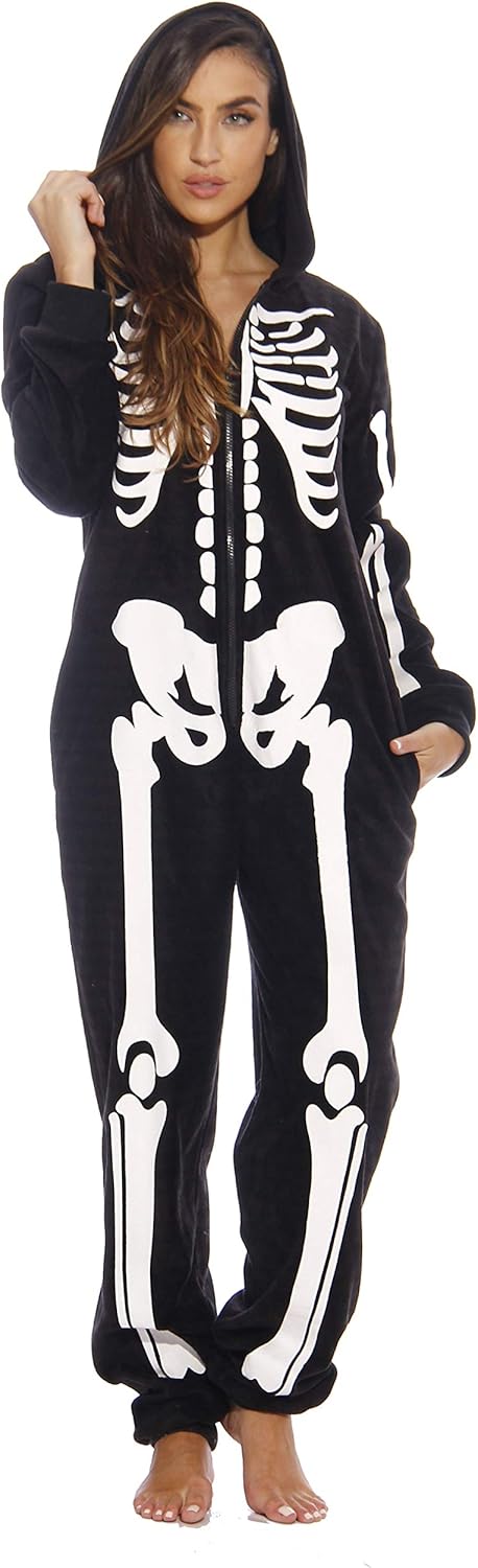 Just Love Skeleton Onesie Halloween Costumes for Women Adult - Comfortable Fleec...