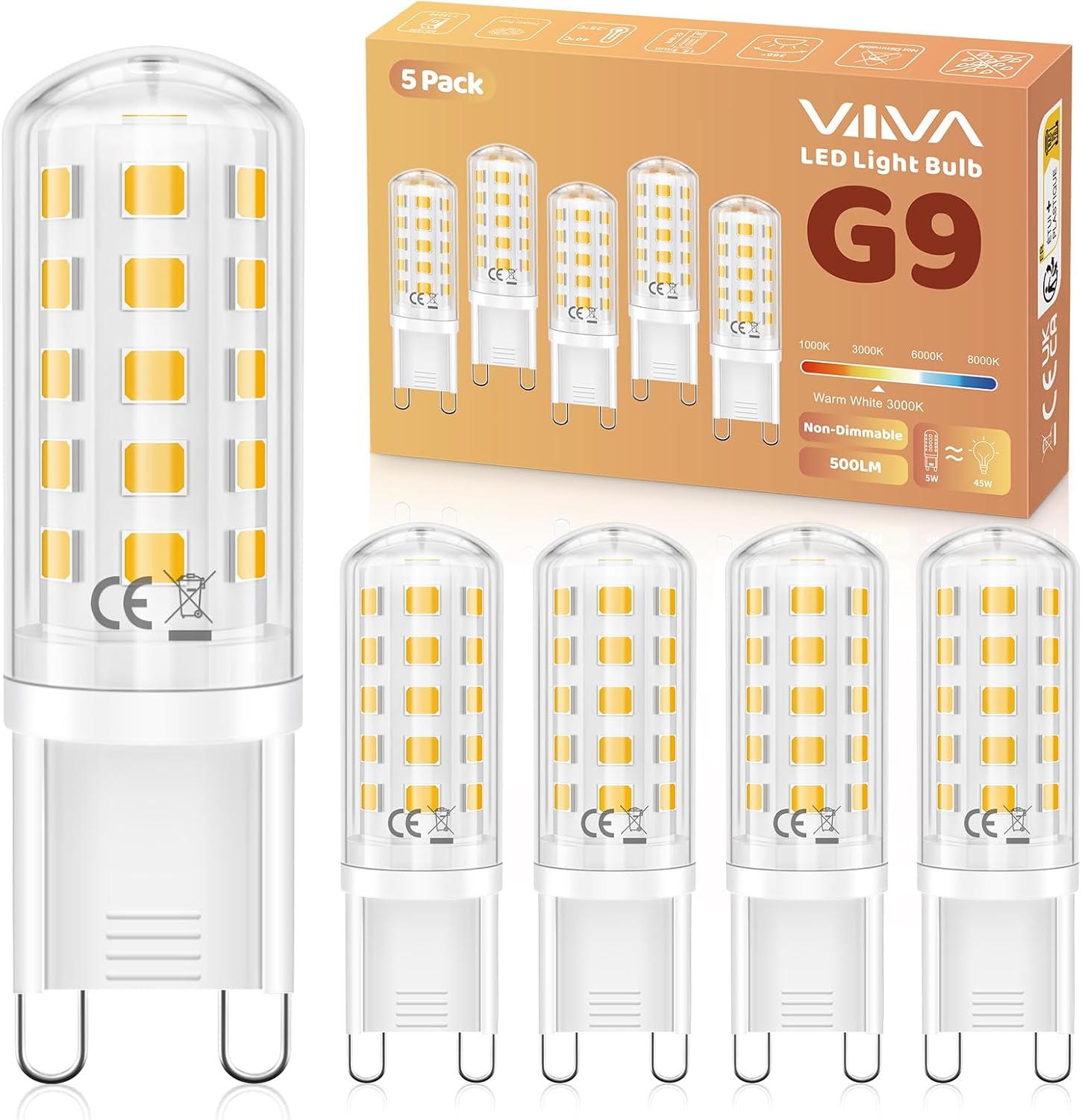 Energy Saving G9 LED Bulbs, High-Quality Warm White Light Bulbs 5-Pack, Sustaina...