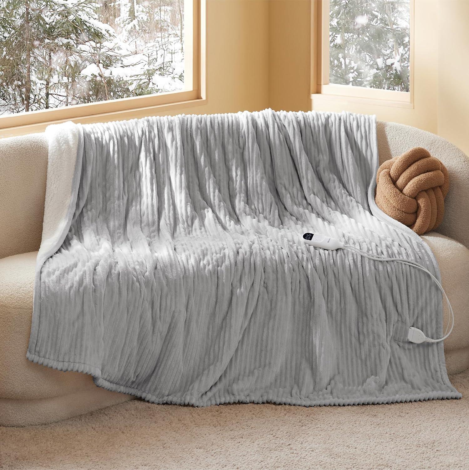 Bedsure Electric Blanket Twin, Soft Ribbed Flannel Heated Blanket, Special Heati...
