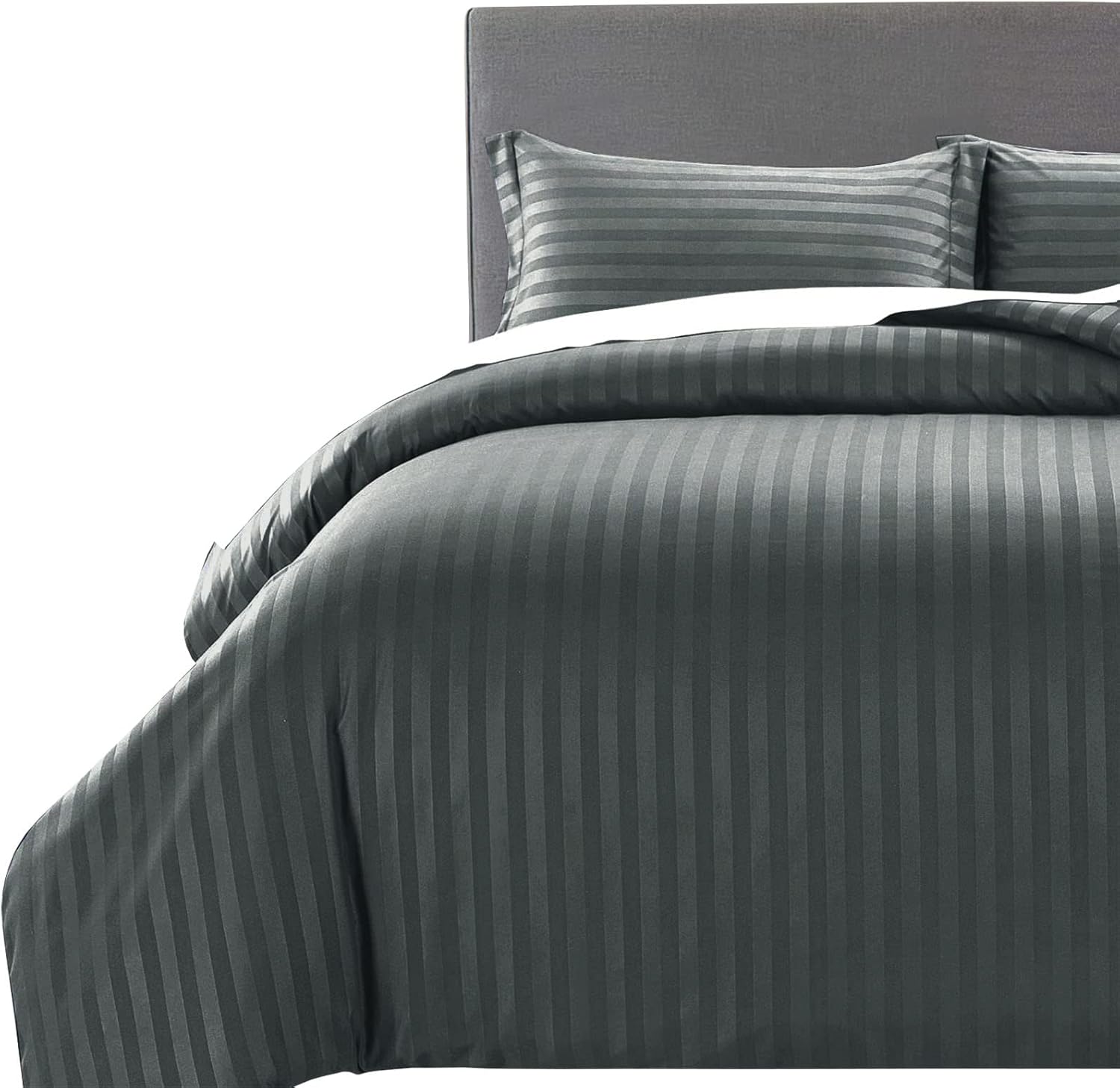 MOONLIGHT20015 Double Duvet Set Reversible Stripes Satin Double Bedding Set with...