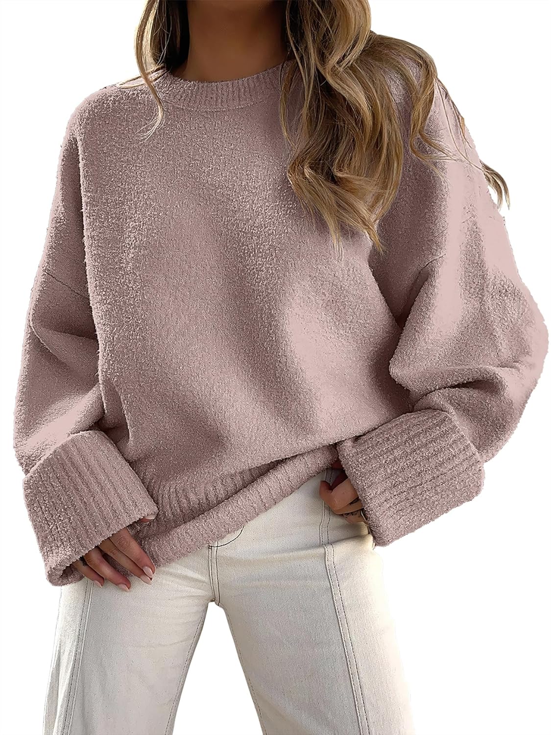 Stylish ANRABESS Women's Oversized Sweaters, Unique Long Sleeve Fuzzy Knit Sweat...