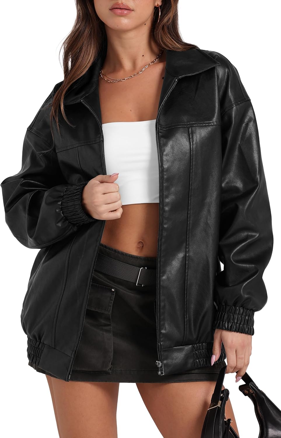 Sampeel Leather Jacket Women Faux Oversized Motorcycle Bomber Coats 2025 Fall Fa...