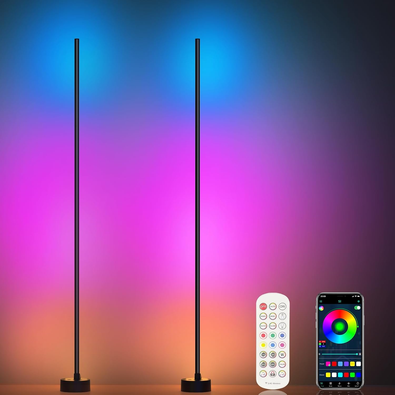 Corner Floor Lamp, 2 Pack LED Corner Lamp with App/Remote/Button Control, Smart...