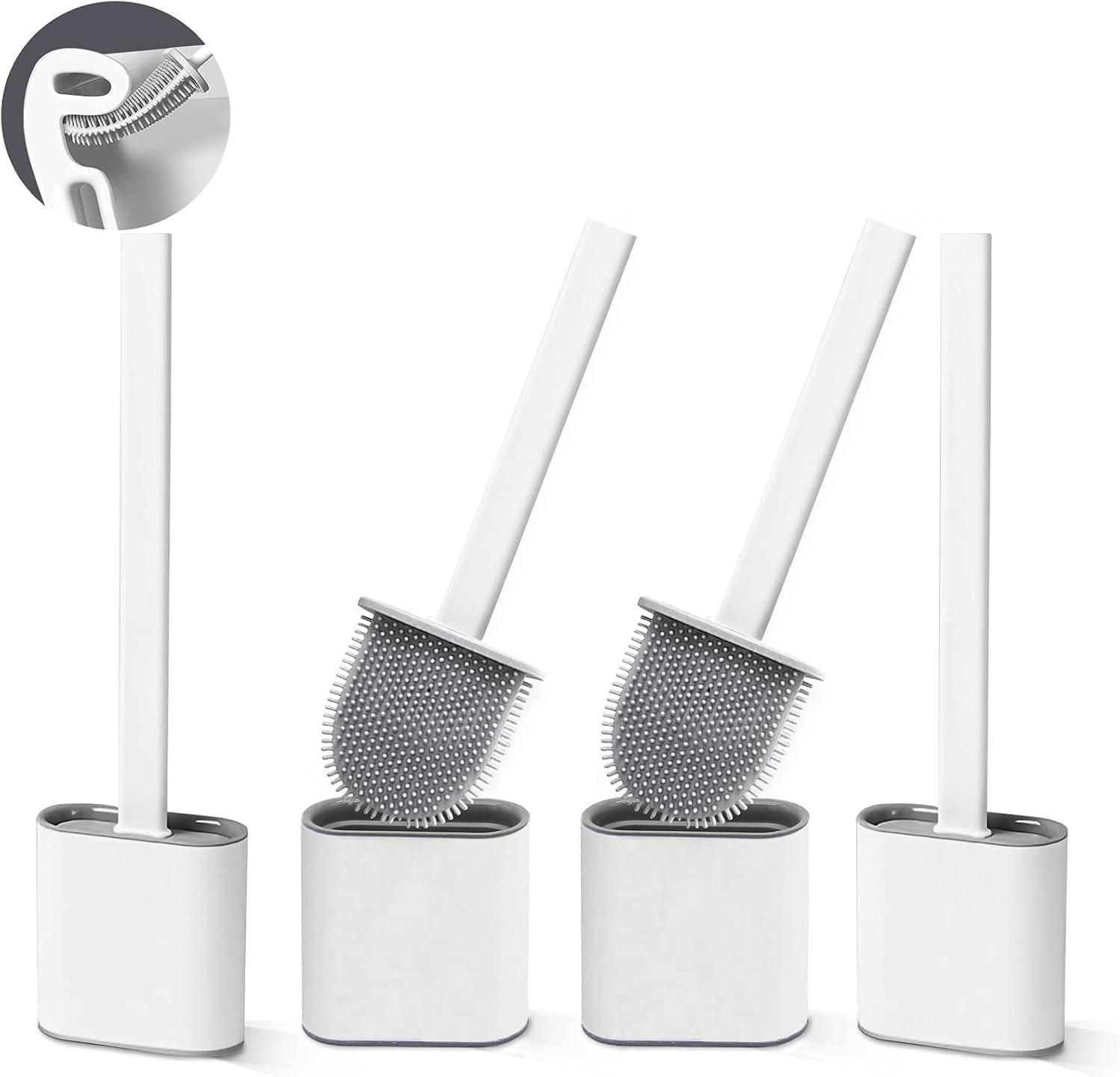 Toilet Brushes, 4 Pack Bathroom Silicone Toilet Brush with Holder Sets with No-S...