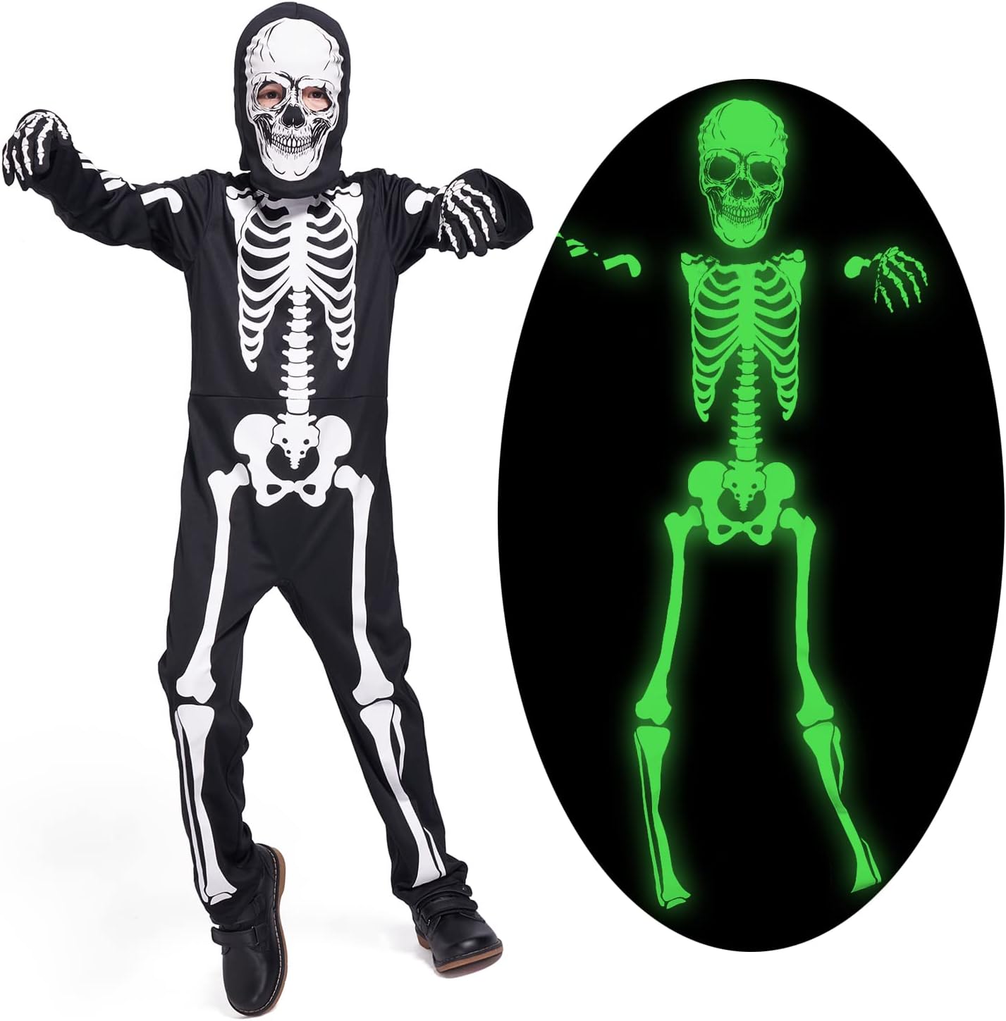 Unique Sincere Party Kids Skeleton Costume, Special Glow in the Dark Halloween C...