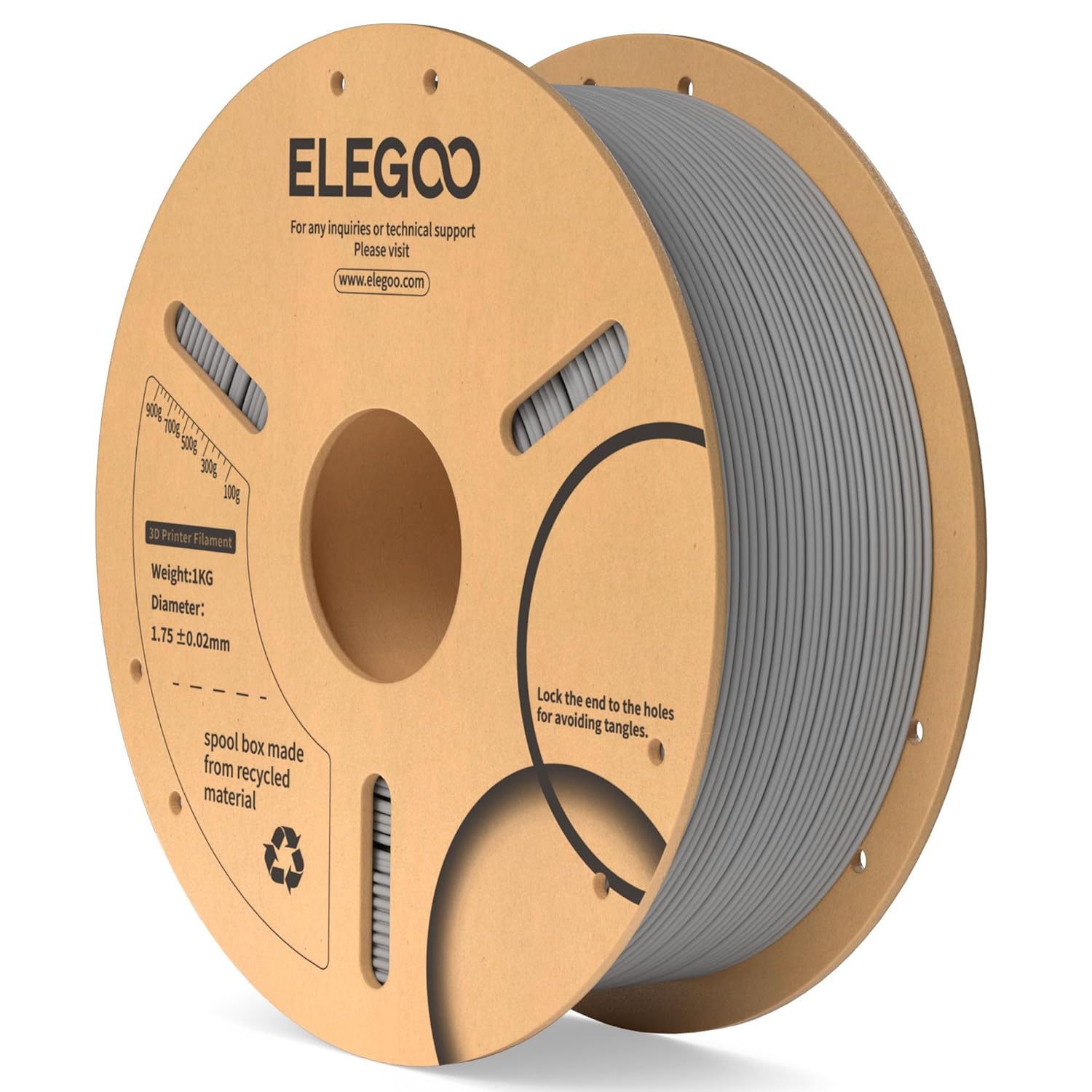 ELEGOO PLA Filament 1.75mm Grey 1KG, Dimensional Accuracy +/- 0.02mm, 1kg Cardbo...