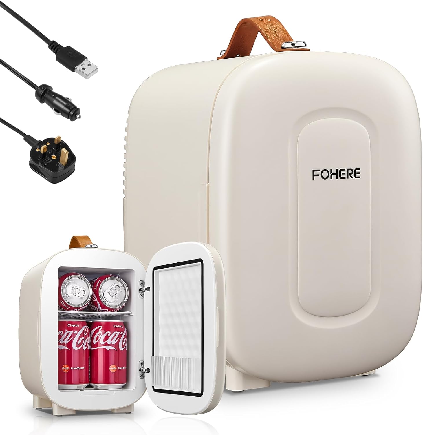 FOHERE Mini Fridge 5 Liter/6 Cans, Portable Mini Cooler, USB+AC Power Compatibil...