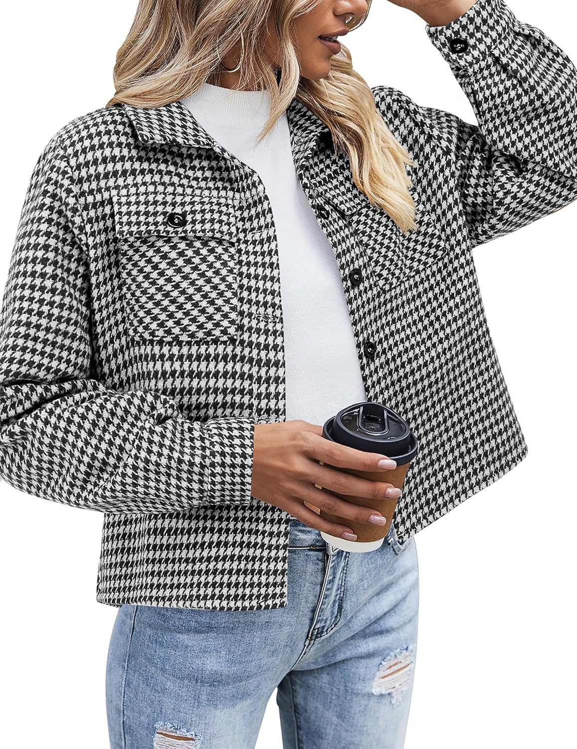 Zeagoo Women's Flannels, Special Cropped Shacket Jacket, Innovative Fashion Plai...