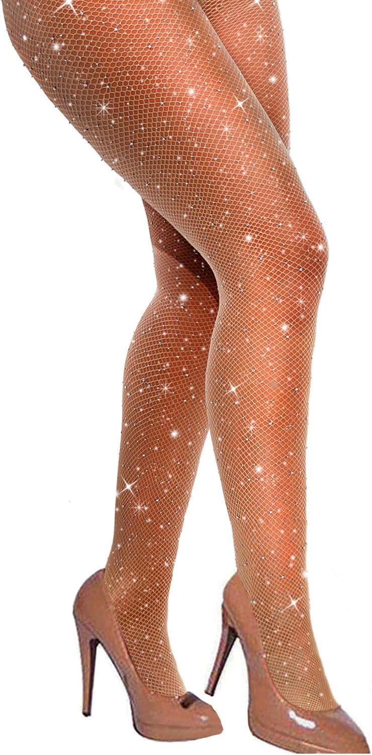 VEBZIN Sexy Sparkly Fishnets Stockings Jeweled High Waist Fishnet Tights for Wom...