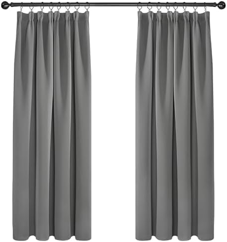 Deconovo Grey Blackout Curtains Thermal Super Soft Pencil Pleat Curtains Bedroom...
