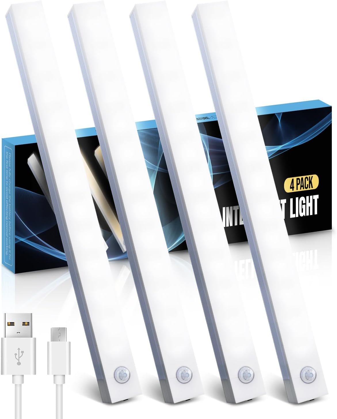 KALAHOL Under Cabinet Kitchen Lights 4 Pack, USB Motion Sensor Lights Indoor, Cu...
