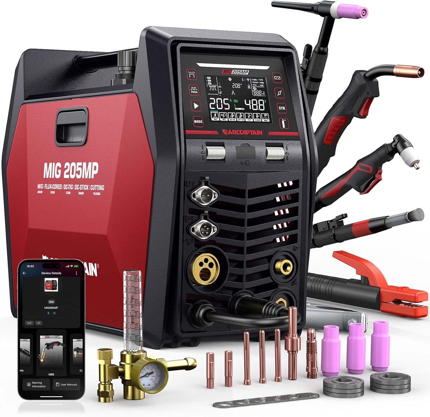 ARCCAPTAIN MIG205MP MIG Welder 9 IN 1 iControl APP Control Plasma Cutter/Pulsed...