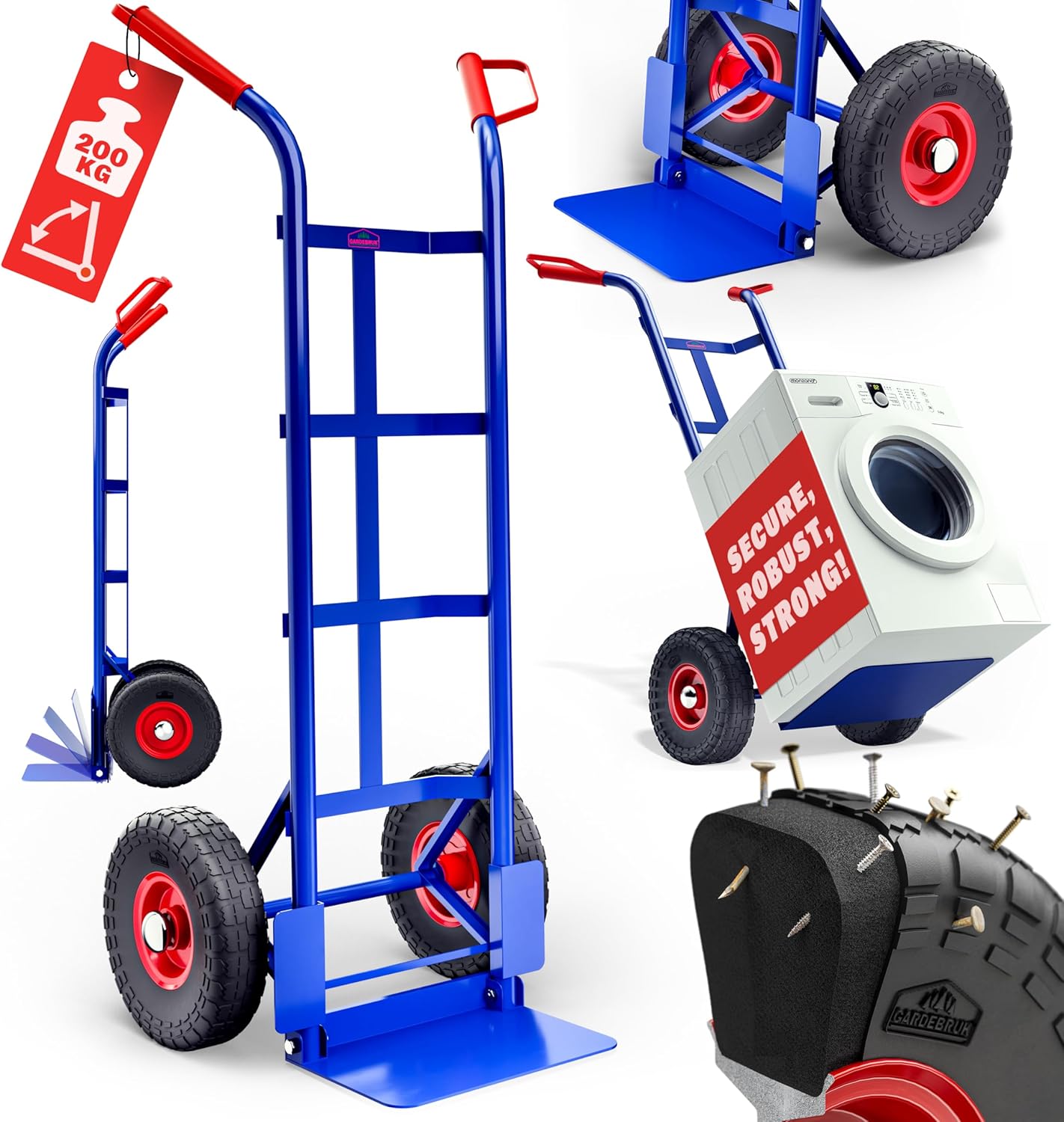 High-Quality GARDEBRUK® Sack Truck, Heavy Duty Steel Hand Truck with Solid PU Ru...