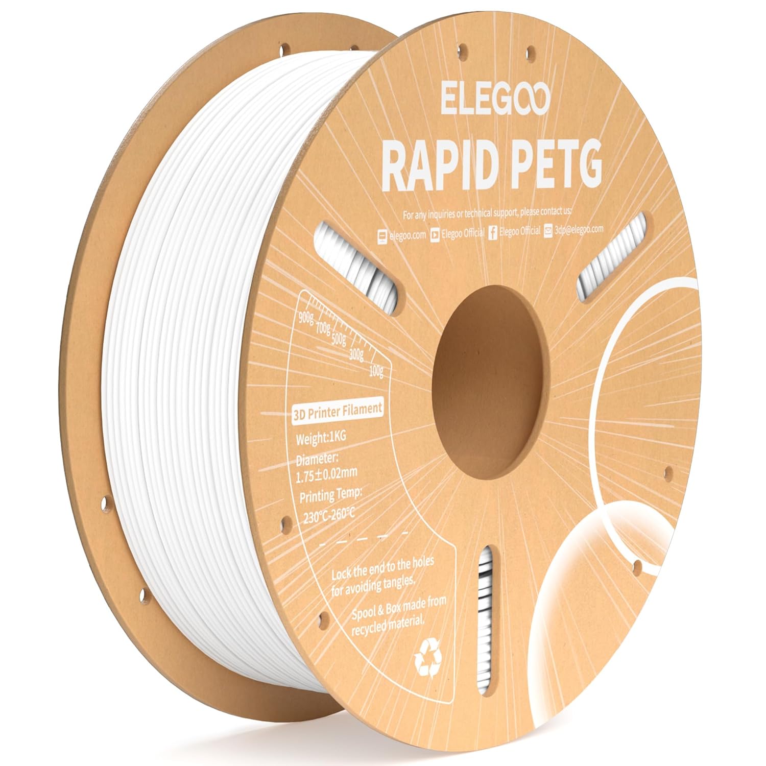 ELEGOO Rapid PETG Filament 1.75mm White 1KG, High Speed Up to 600mm/s 3D Printer...