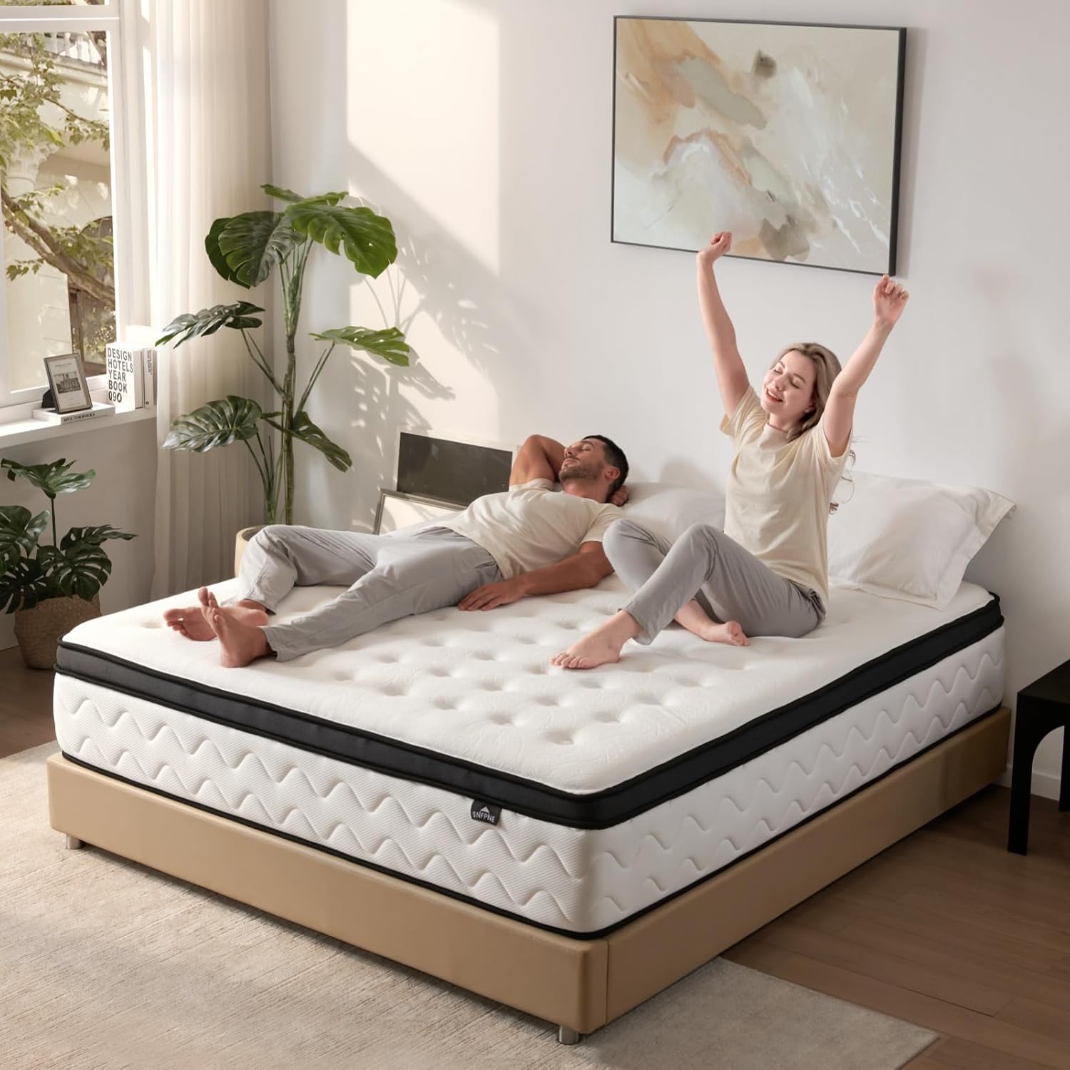King Size Mattress 12 Inch - Medium Firm Hybrid Memory Foam Mattress with Indivi...