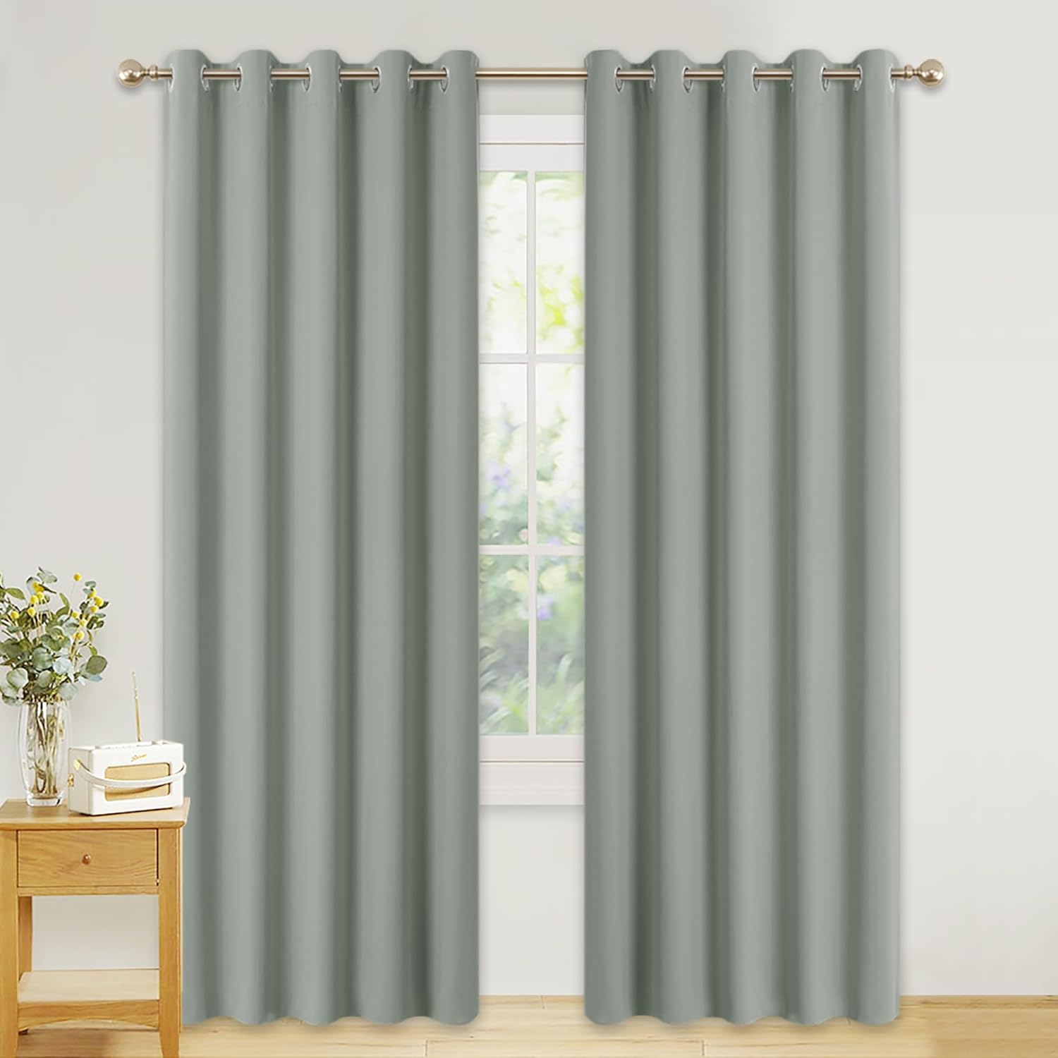 PONY DANCE Sage Green Curtains for Living Room 2 Pieces 90 Inch Drop - Blackout...