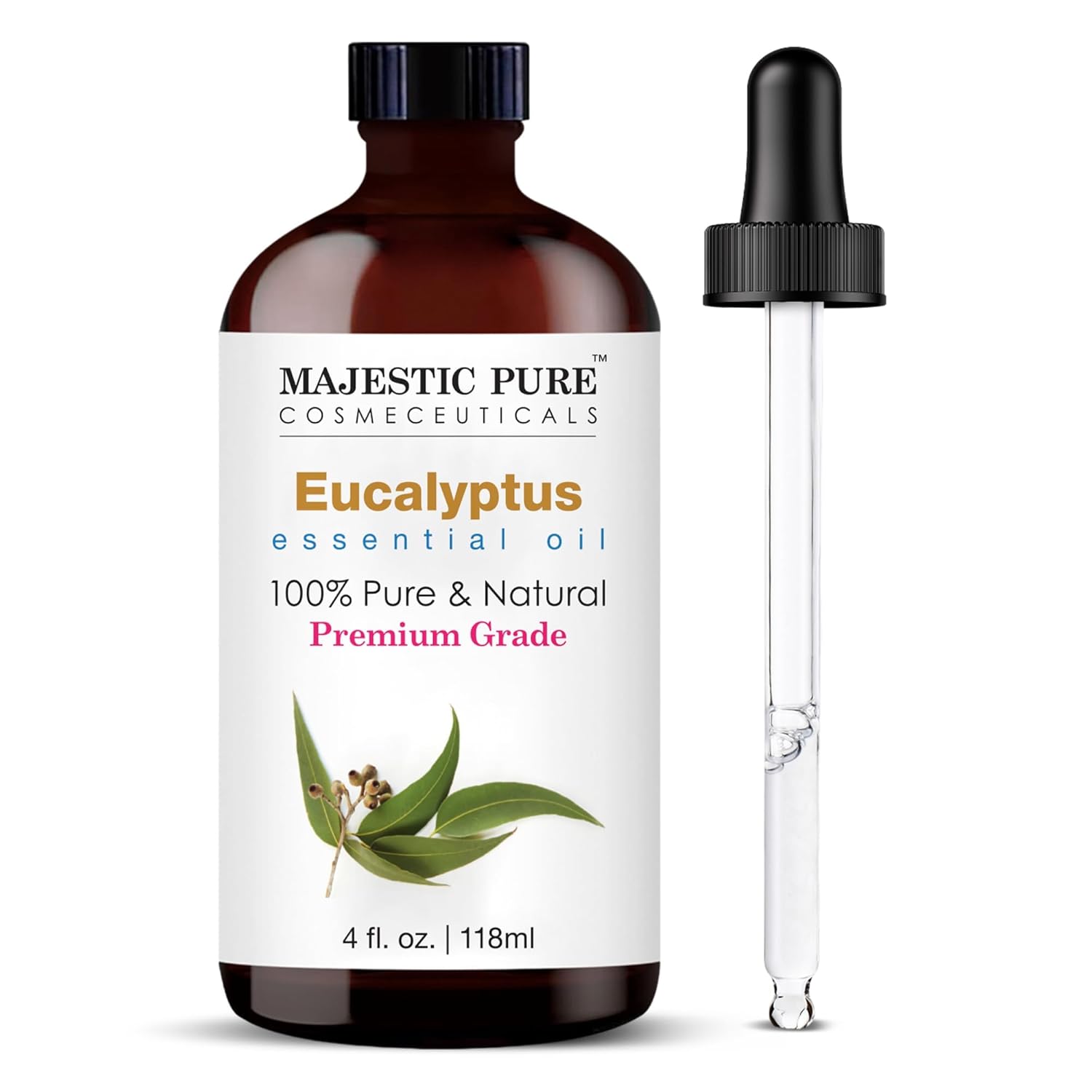 Majestic Pure Eucalyptus Essential Oil with Glass Dropper - Huge 4 Fl Oz - 100%...