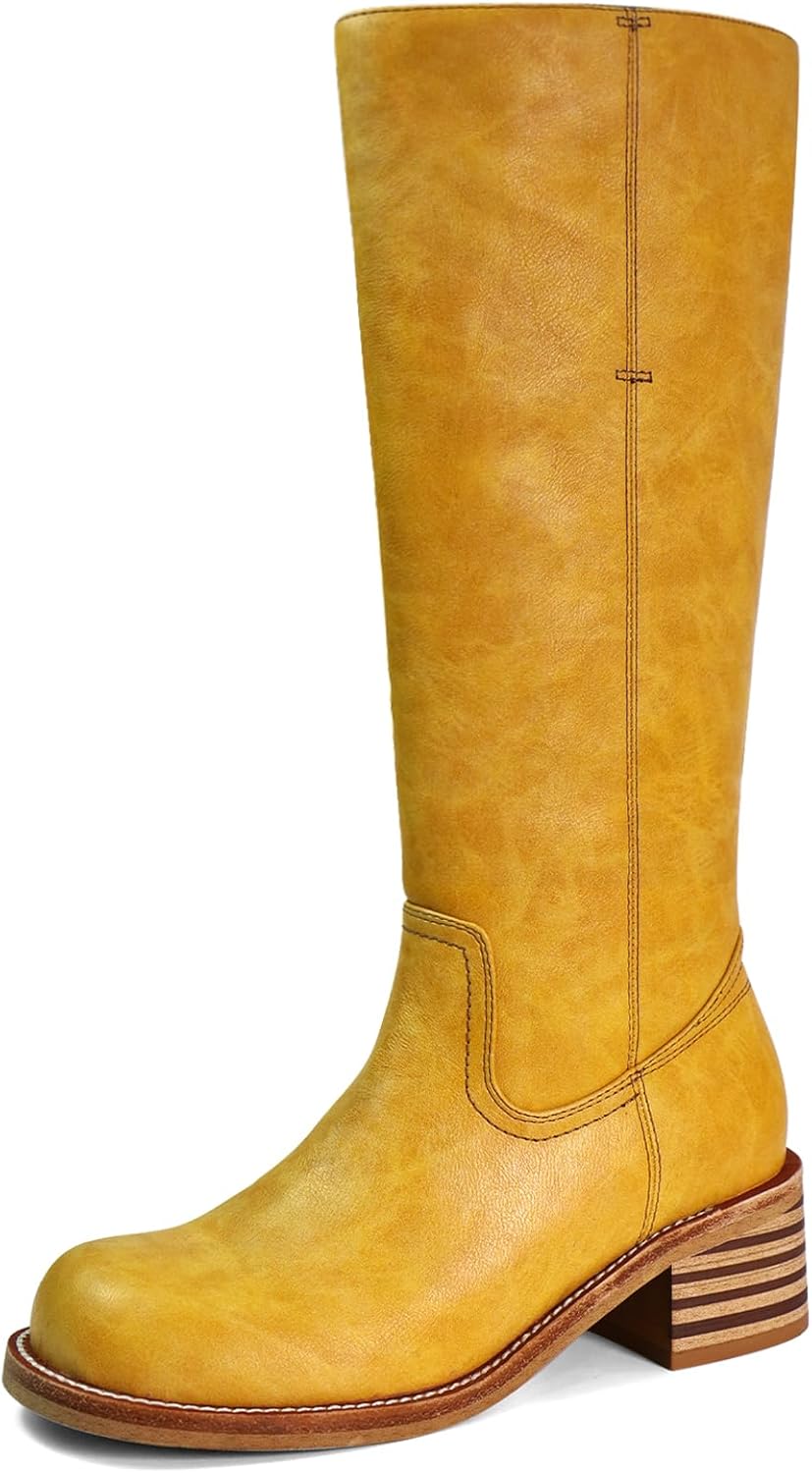 Women's Knee High Boots, Special Square Toe Chunky Block Heel Long Boots, Innova...