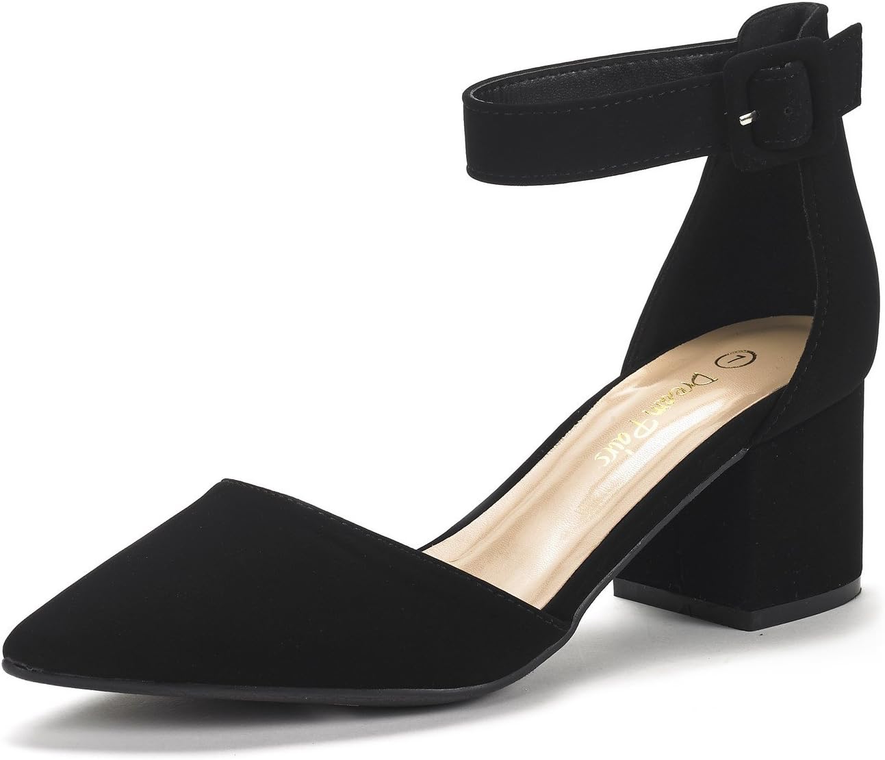 DREAM PAIRS ANNEE Pointed Toe Low Chunky Heels Pump Shoes 7.5 Black/Nubuck