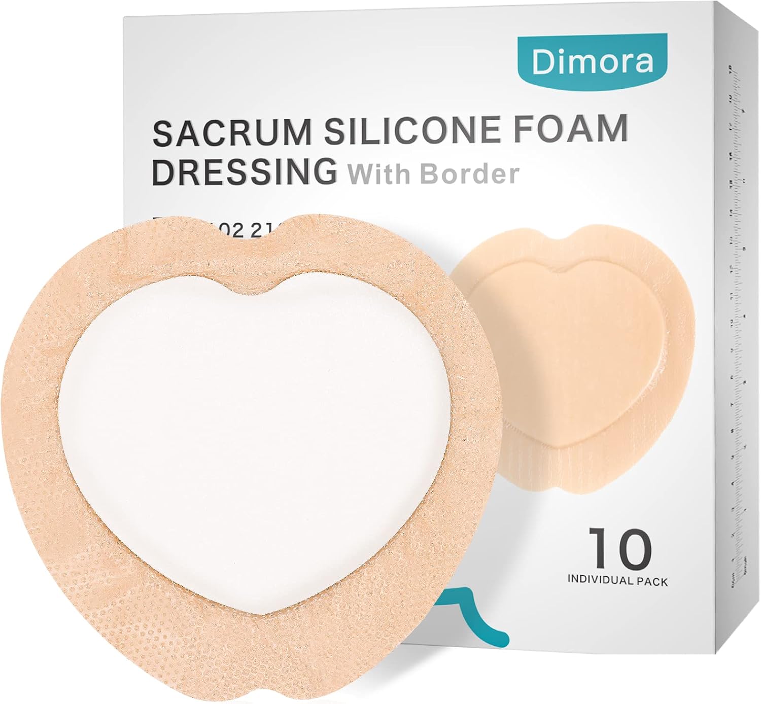 Dimora 10 Pack Wound Dressing Sacrum Foam Bandages Silicone Adhesive Border 7"x7...
