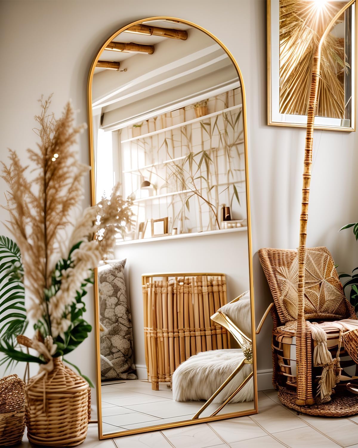 Antok Full Length Mirror, 58"x19" Floor Mirror, Arched Floor Standing Freestandi...