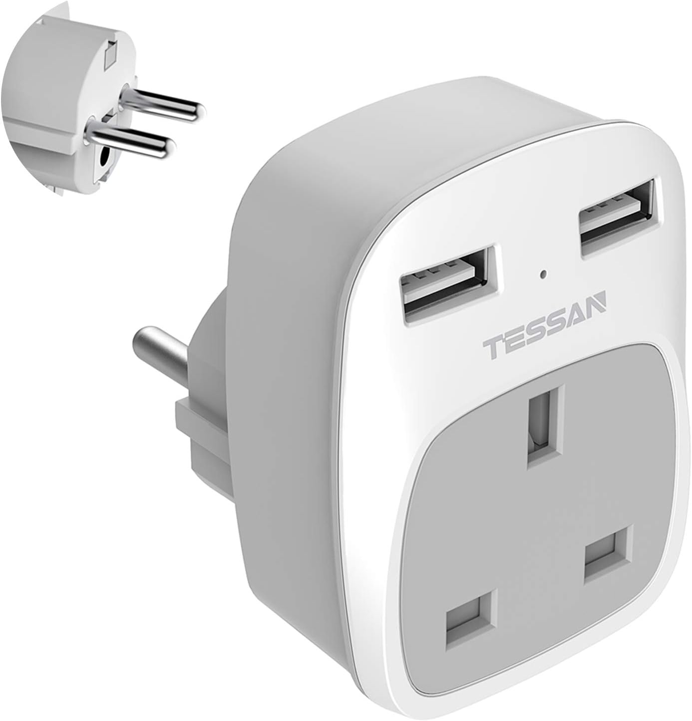 UK to European EU Travel Adapter with 2 USB Ports - TESSAN Power Euro Europe Gro...
