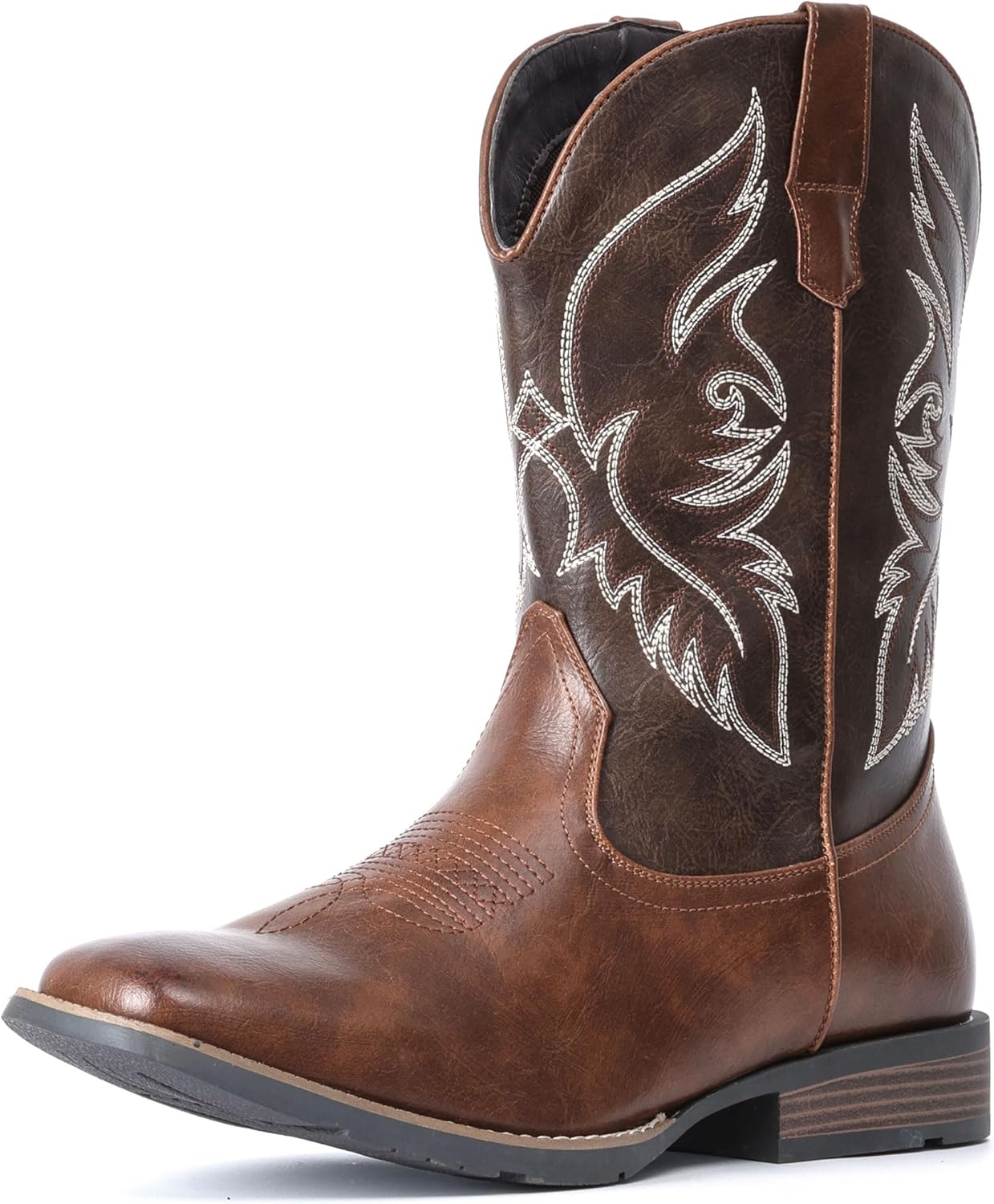 IUV Cowboy Boots For Men Square Toe Western Boot Durable Retro Classic Embroider...