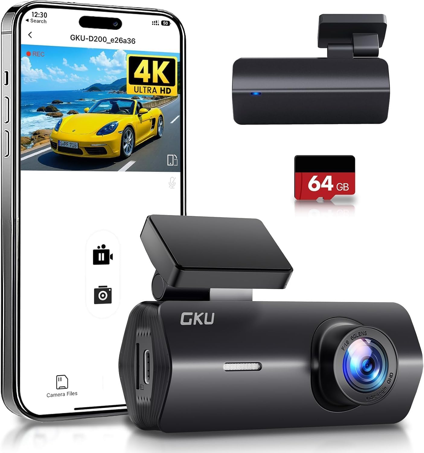 GKU 4K Dash Cam,Dash Cam Front with UHD 2160P, DashCam Built-in WiFi, 24H Parkin...