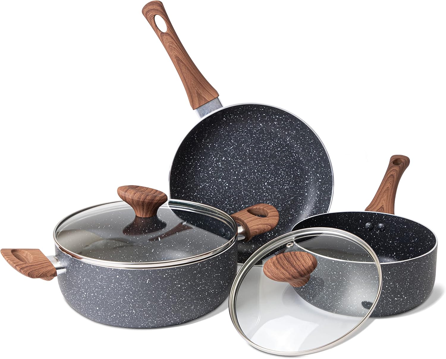 Non Stick Pots and Pans Set – Induction Hob Pots Set – 5pcs Kitchen Cookware wit...
